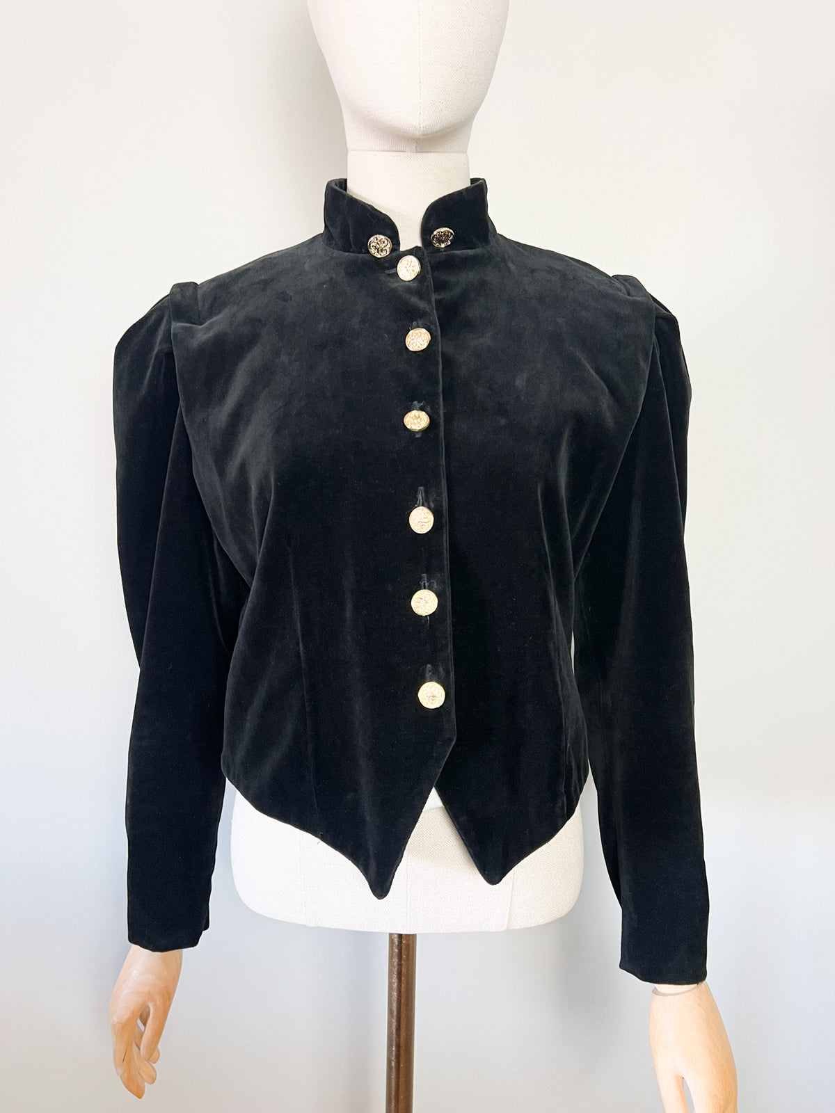 Veste courte officier vintage 80s en velours noir Made in France (T38)