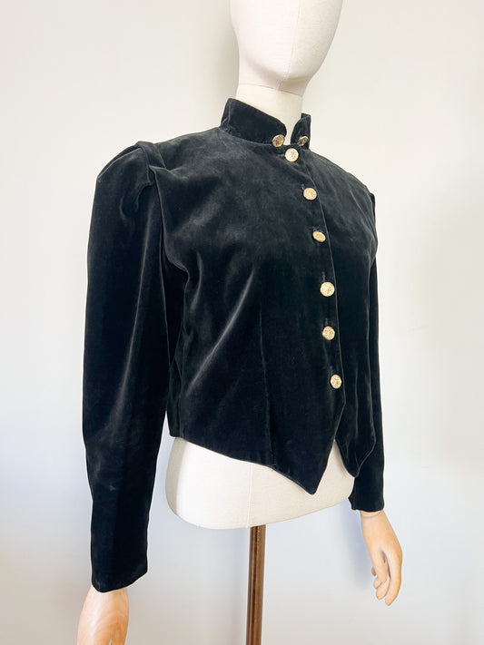 Veste courte officier vintage 80s en velours noir Made in France (T38)