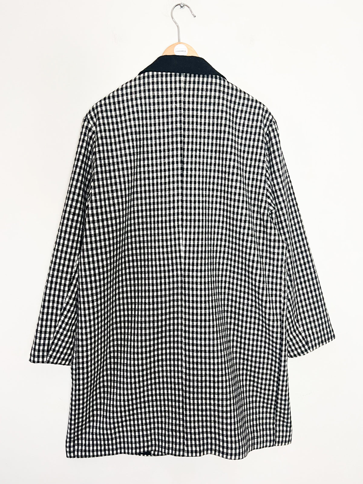Manteau 3/4 vintage mi-saison à carreaux noir & blanc — Col contrastant noir — T.40/42