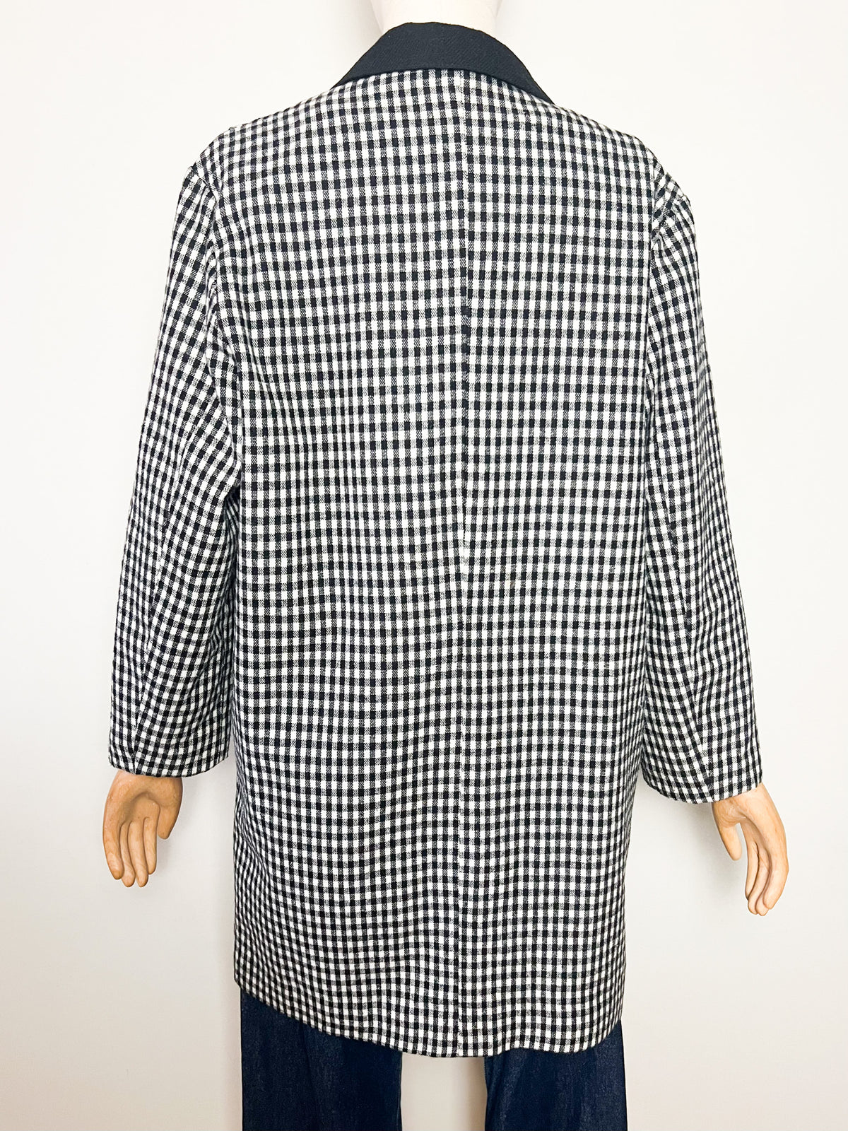 Manteau 3/4 vintage mi-saison à carreaux noir & blanc — Col contrastant noir — T.40/42