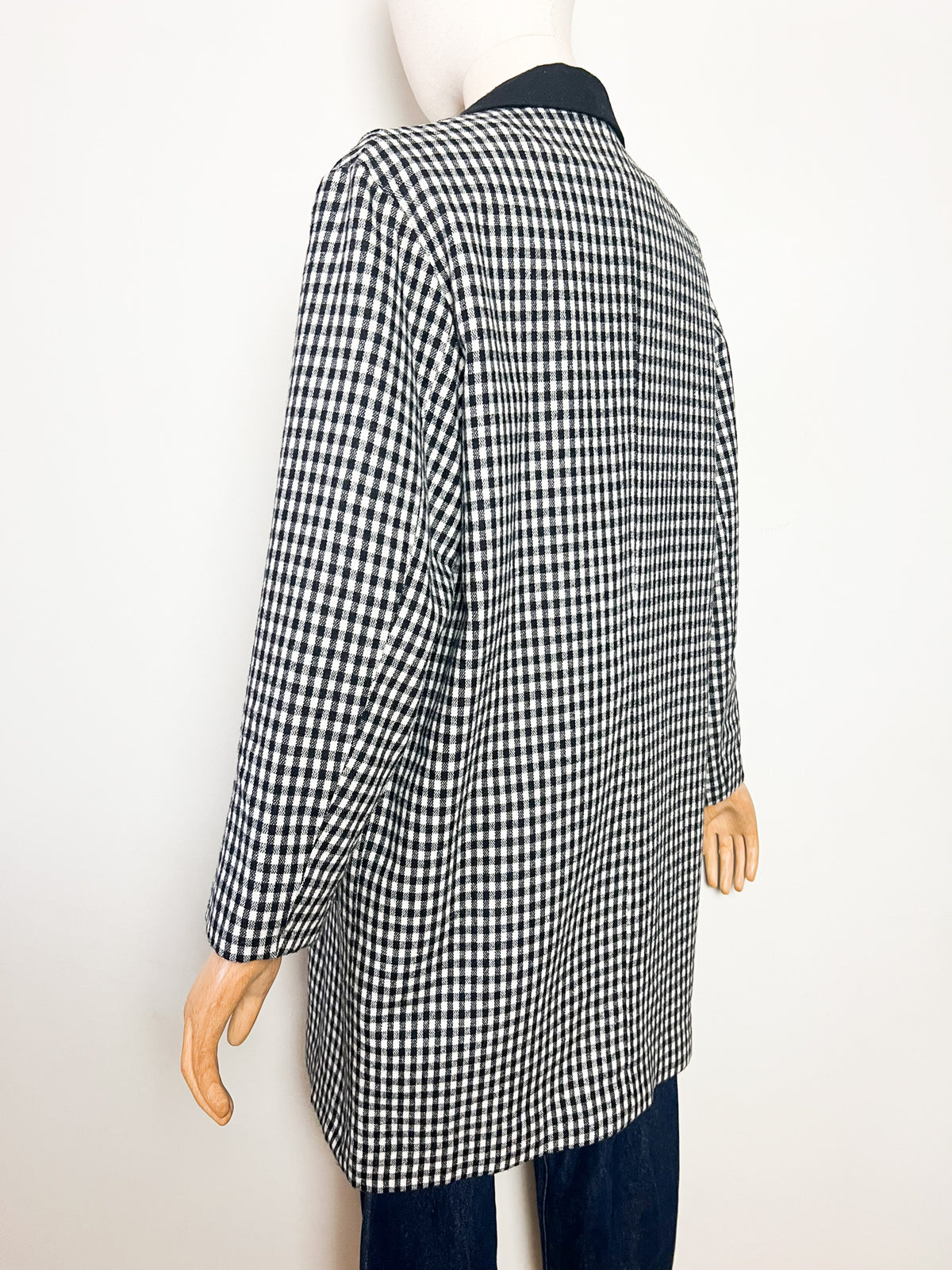 Manteau 3/4 vintage mi-saison à carreaux noir & blanc — Col contrastant noir — T.40/42