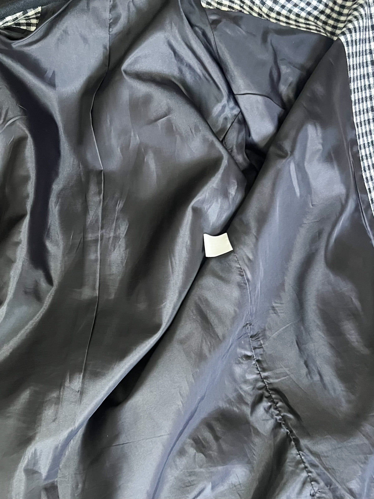 Manteau 3/4 vintage mi-saison à carreaux noir & blanc — Col contrastant noir — T.40/42