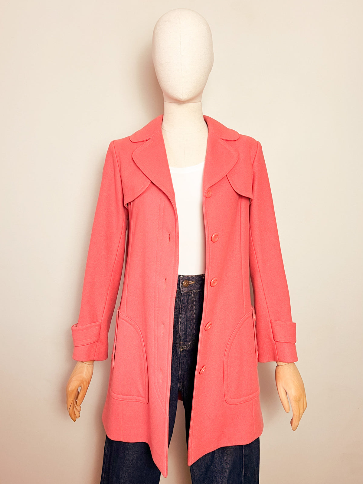 Manteau 3/4 en pure laine saumon A.P.C. — Inspiration vintage Sixties (T. S)