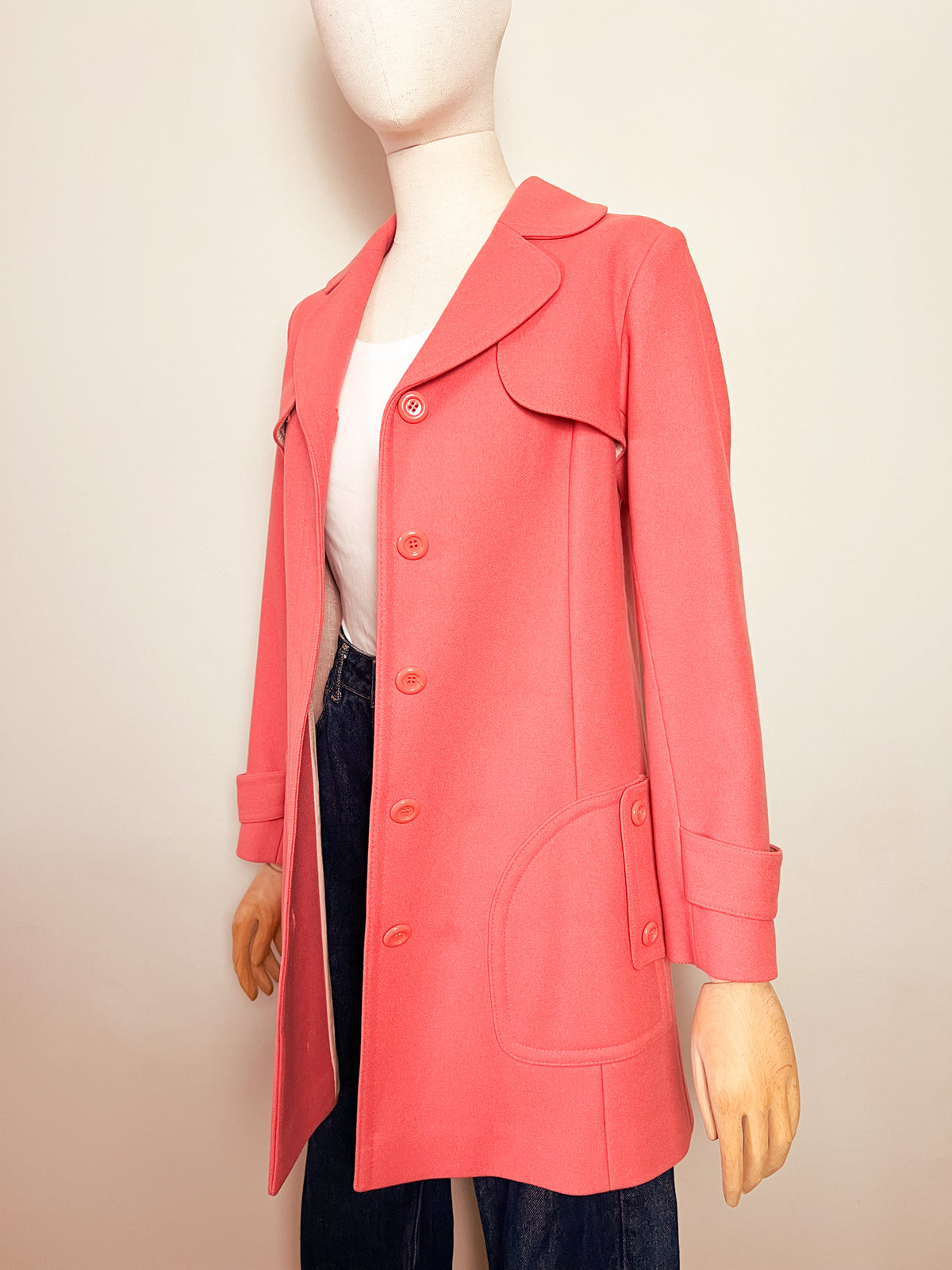 Manteau 3/4 en pure laine saumon A.P.C. — Inspiration vintage Sixties (T. S)