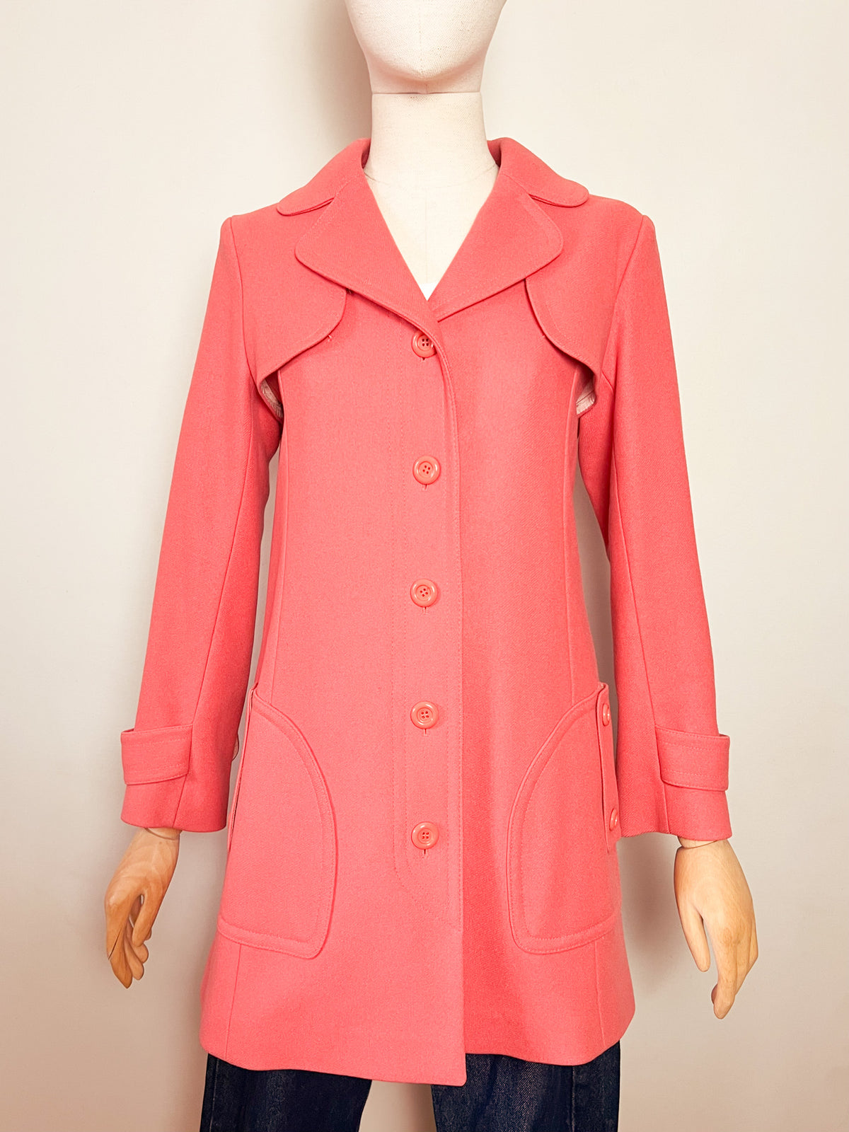 Manteau 3/4 en pure laine saumon A.P.C. — Inspiration vintage Sixties (T. S)