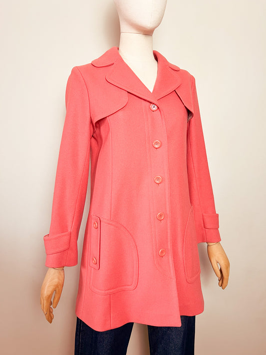 Manteau 3/4 en pure laine saumon A.P.C. — Inspiration vintage Sixties (T. S)