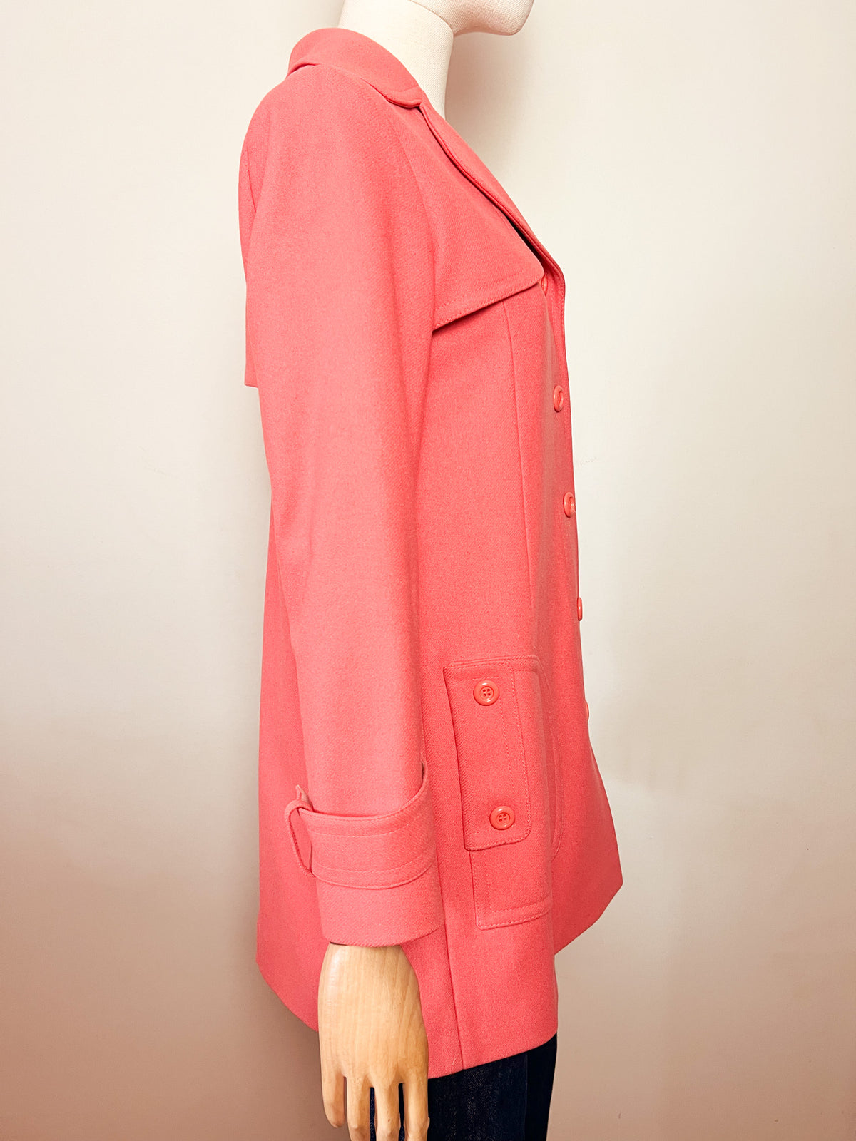 Manteau 3/4 en pure laine saumon A.P.C. — Inspiration vintage Sixties (T. S)
