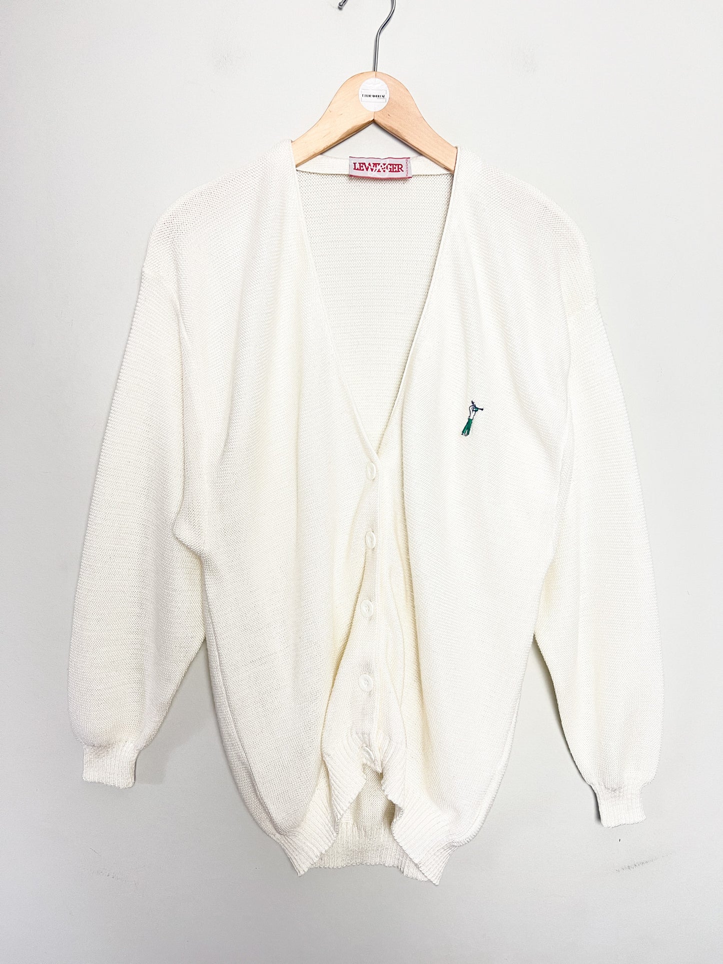 Cardigan blanc Vintage Années 80 90 Old Money Lewinger – Made in France – Taille M/L
