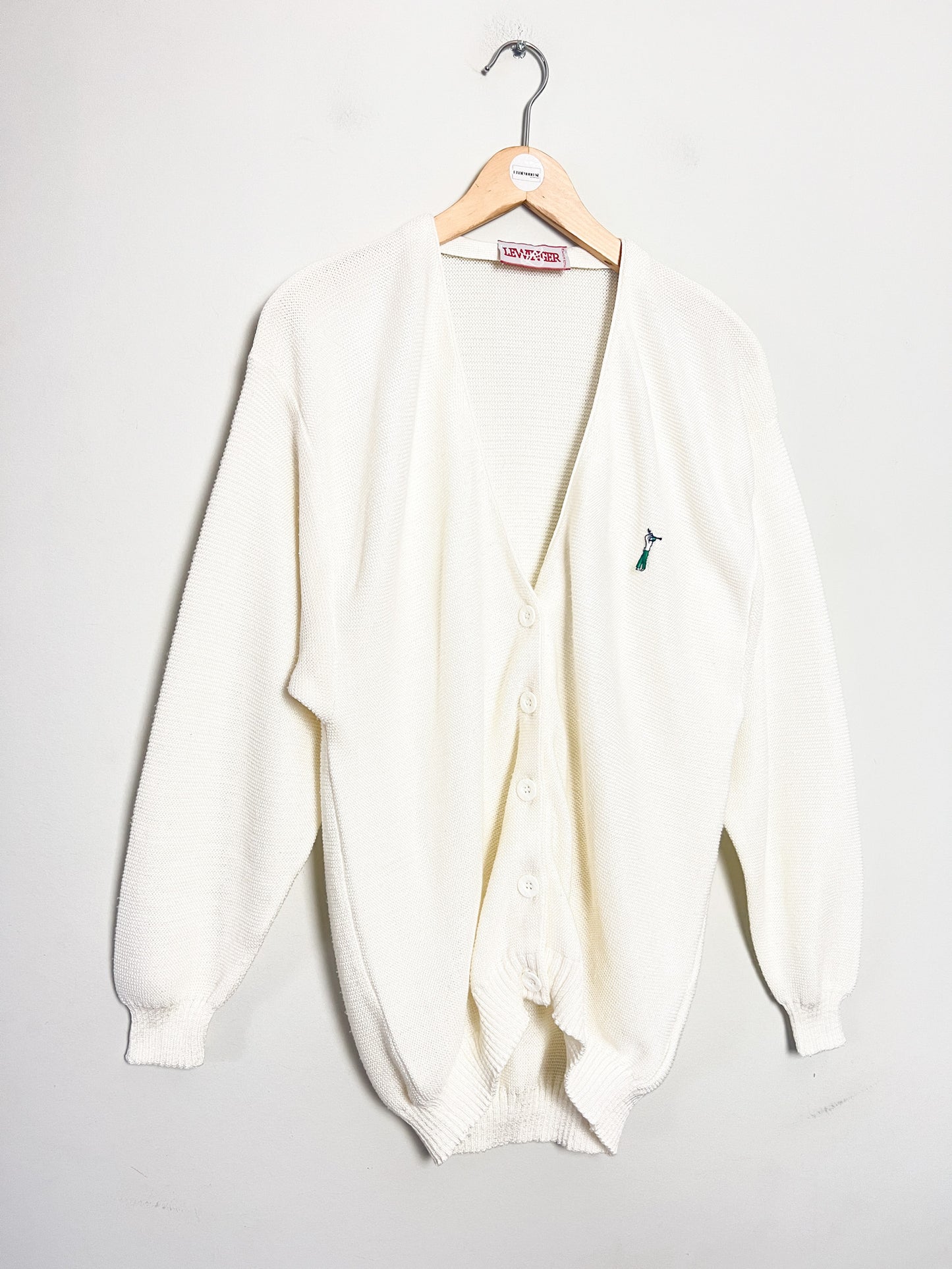 Cardigan blanc Vintage Années 80 90 Old Money Lewinger – Made in France – Taille M/L