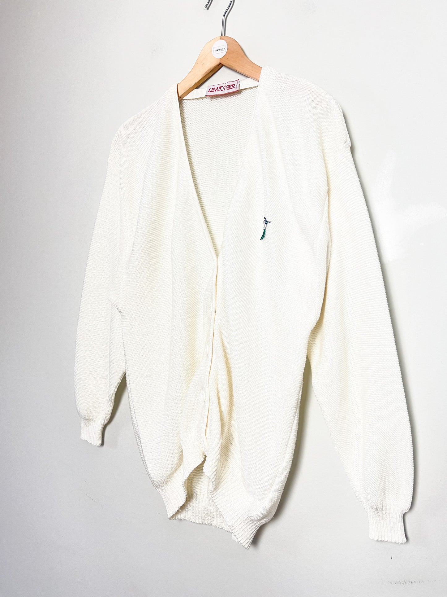 Cardigan blanc Vintage Années 80 90 Old Money Lewinger – Made in France – Taille M/L