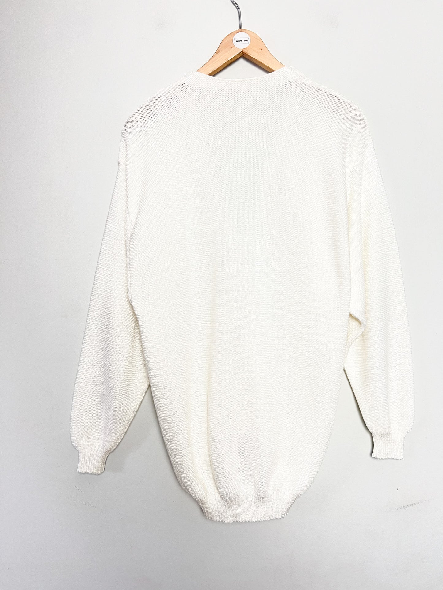 Cardigan blanc Vintage Années 80 90 Old Money Lewinger – Made in France – Taille M/L