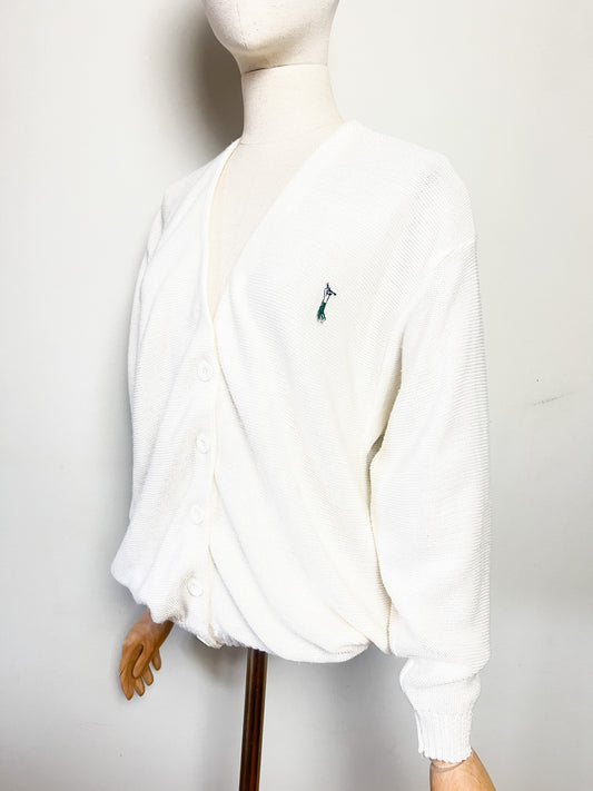 Cardigan blanc Vintage Années 80 90 Old Money Lewinger – Made in France – Taille M/L