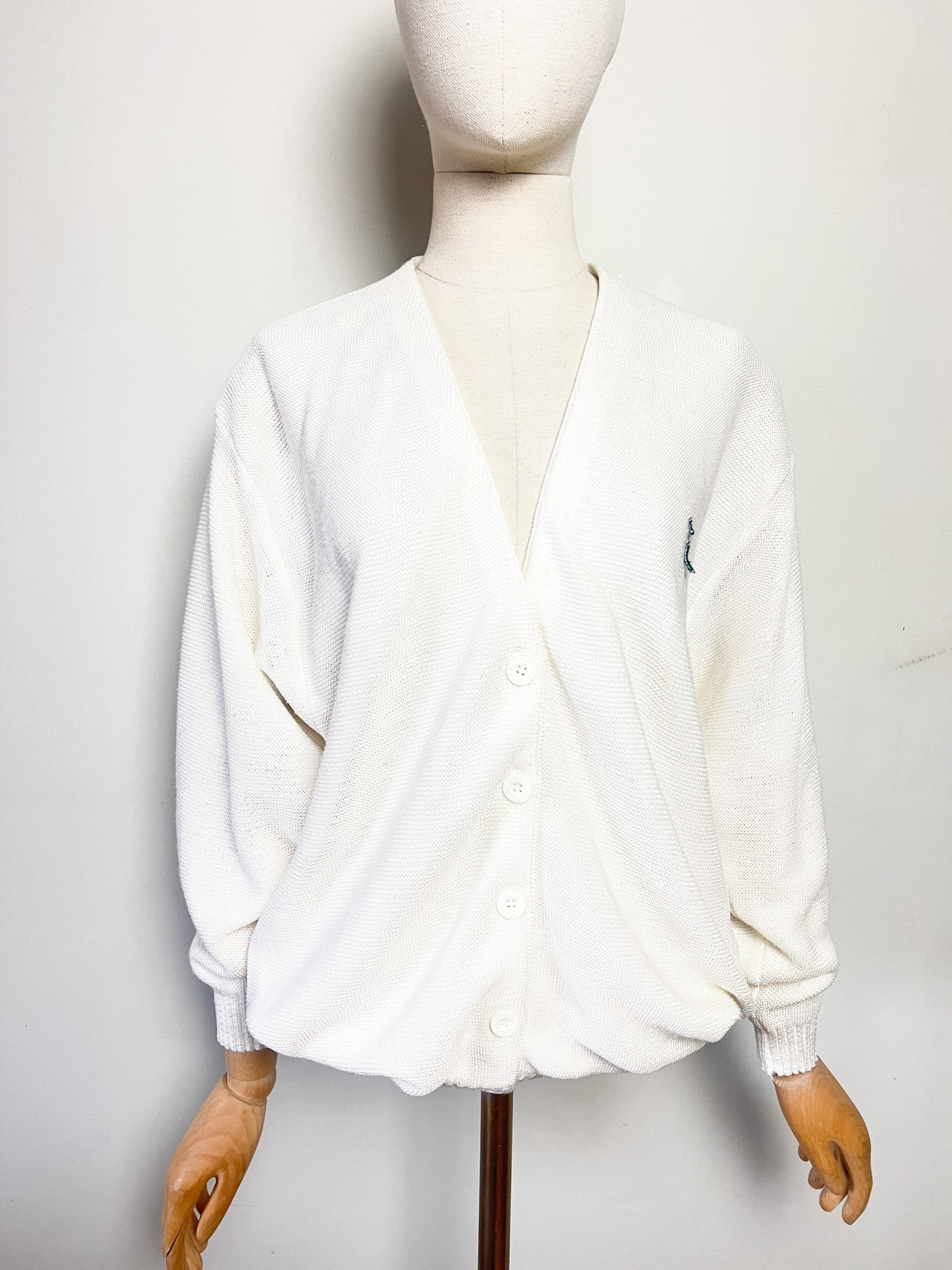 Cardigan blanc Vintage Années 80 90 Old Money Lewinger – Made in France – Taille M/L