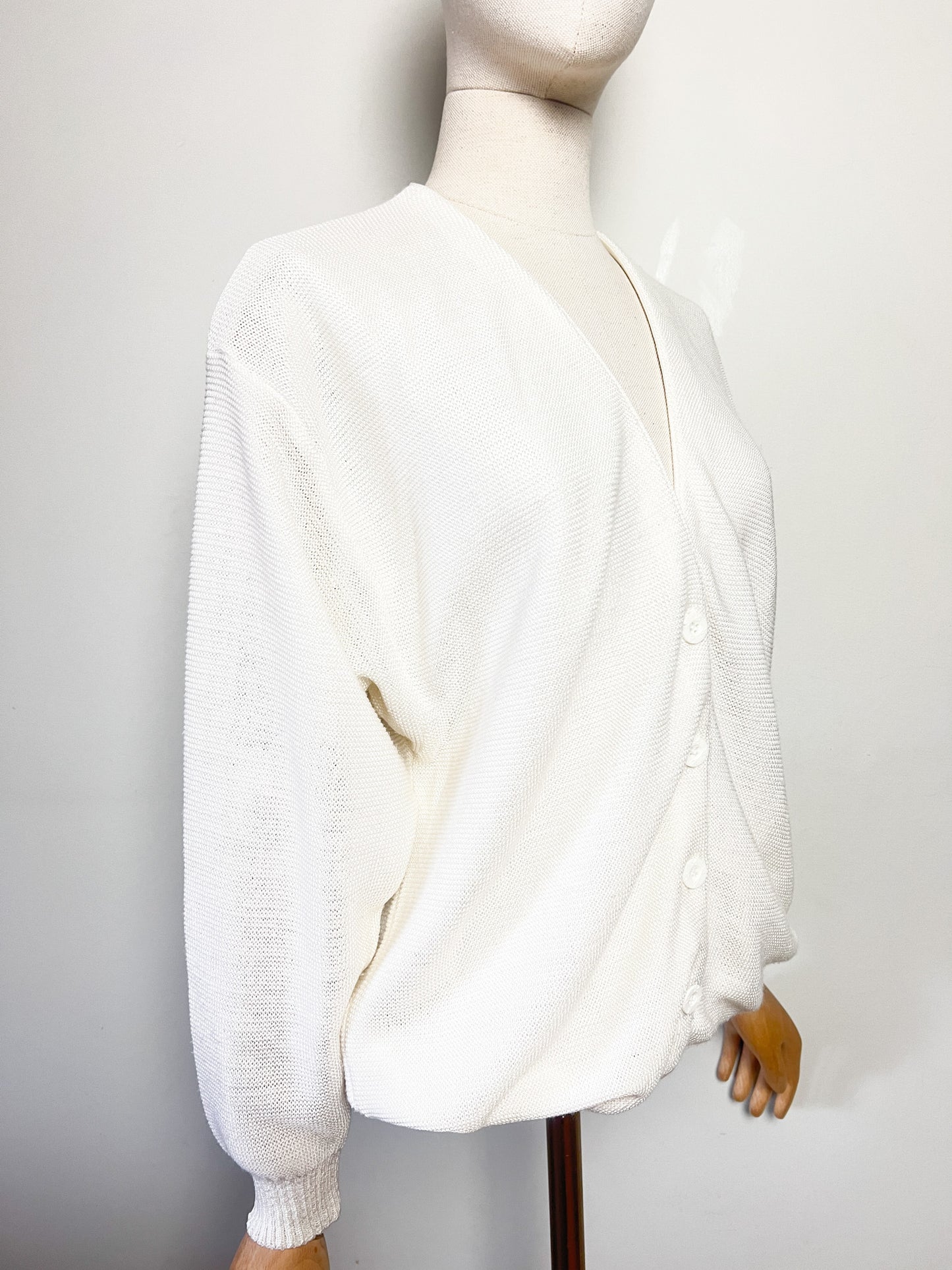 Cardigan blanc Vintage Années 80 90 Old Money Lewinger – Made in France – Taille M/L