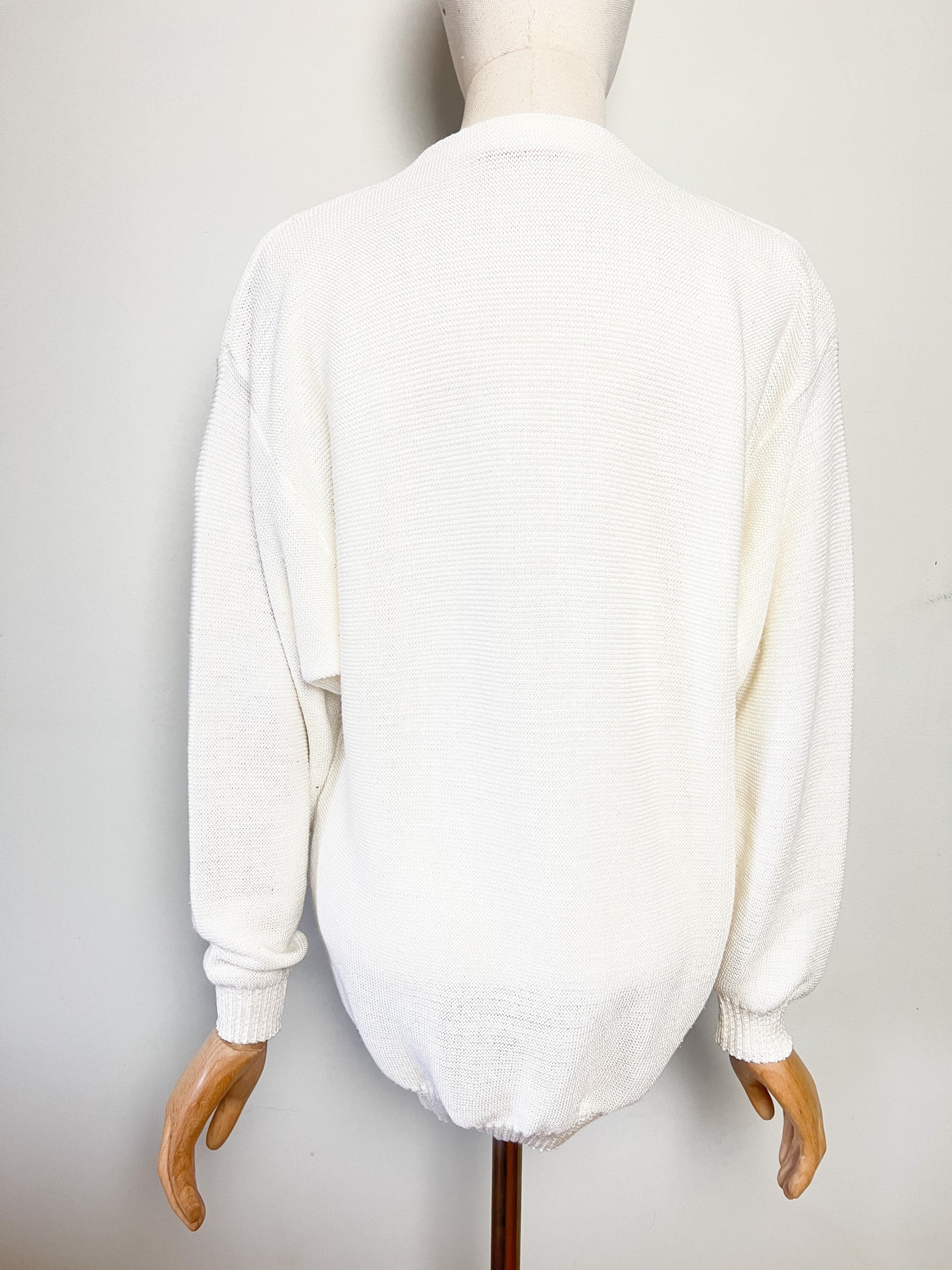 Cardigan blanc Vintage Années 80 90 Old Money Lewinger – Made in France – Taille M/L