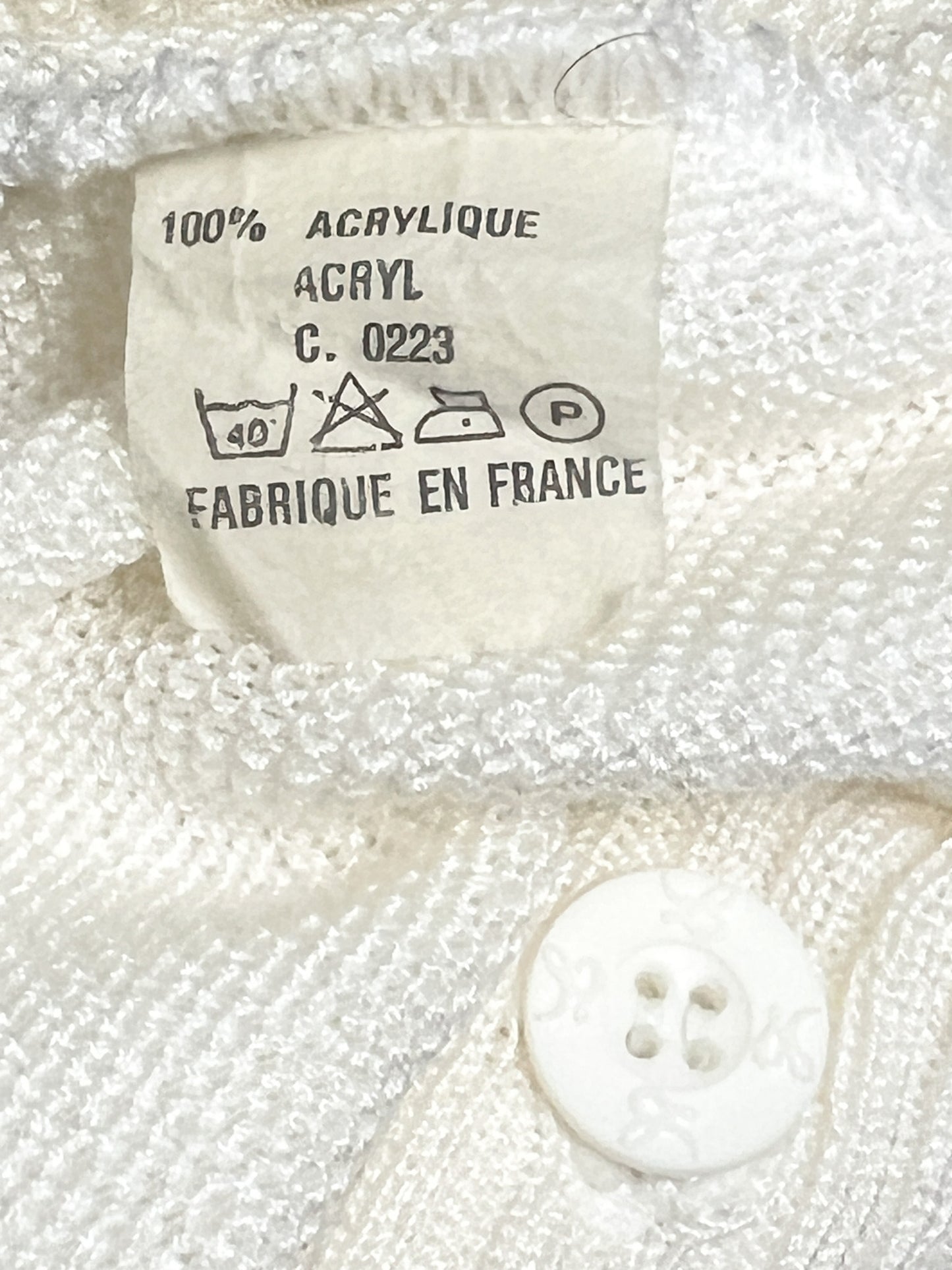 Cardigan blanc Vintage Années 80 90 Old Money Lewinger – Made in France – Taille M/L