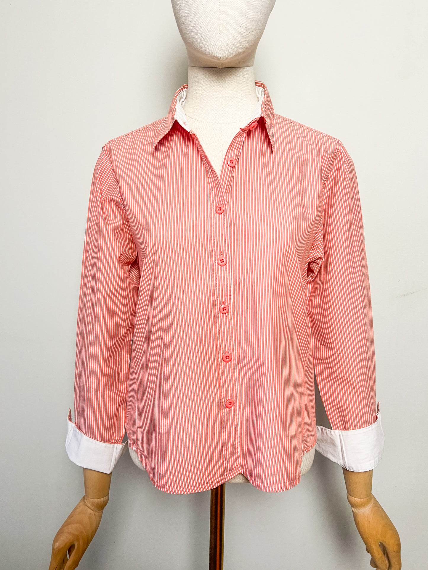 Chemise Vintage Années 80 rayée rouge & blanc– Mary Kimberley T38
