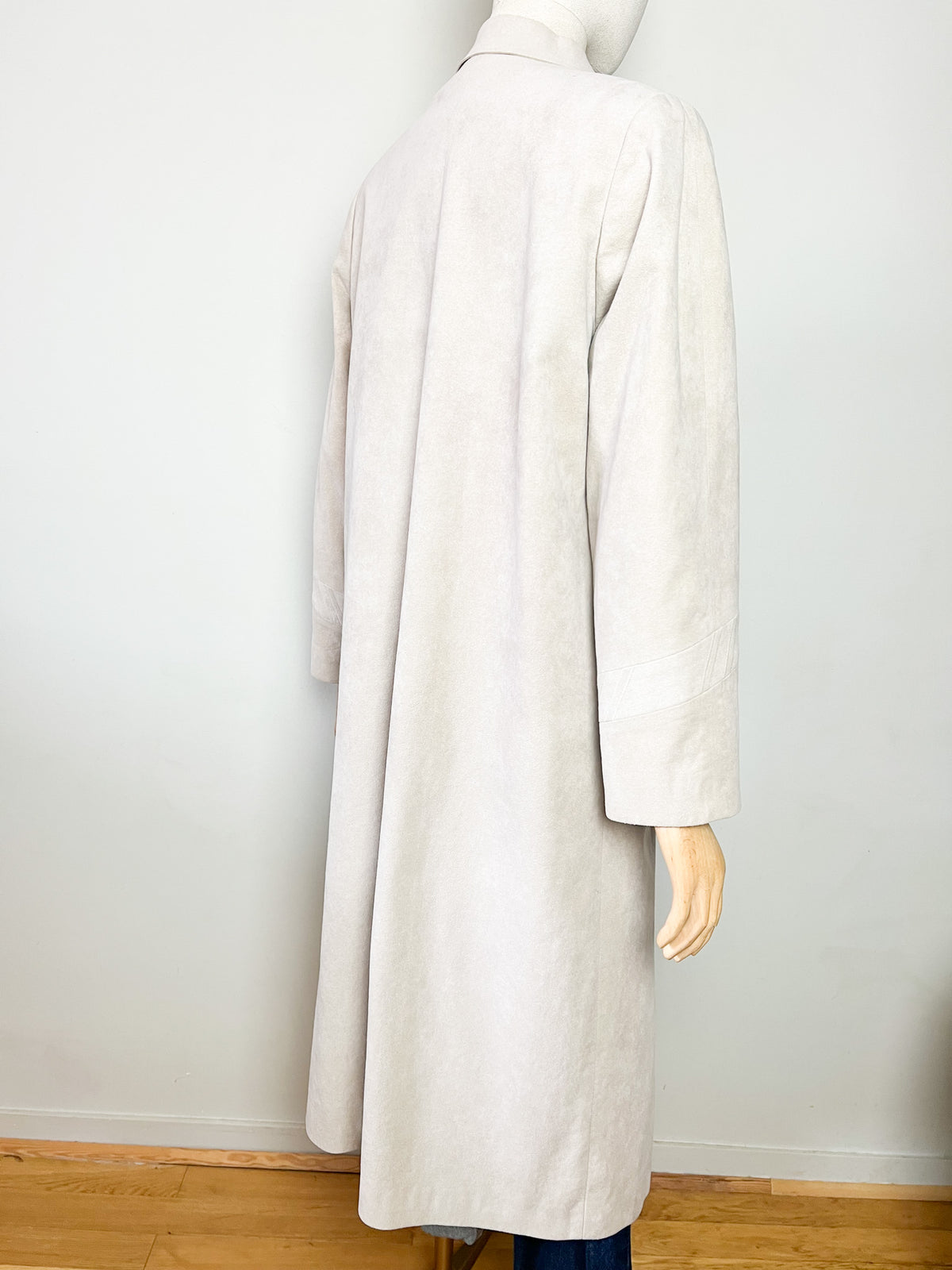 Manteau long vintage 80s suédine beige greige Latreille Paris — Fabriqué en France — T.40/42