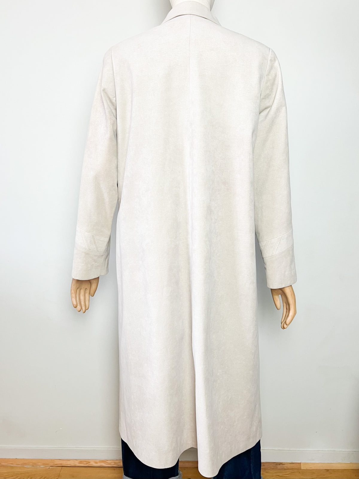 Manteau long vintage 80s suédine beige greige Latreille Paris — Fabriqué en France — T.40/42