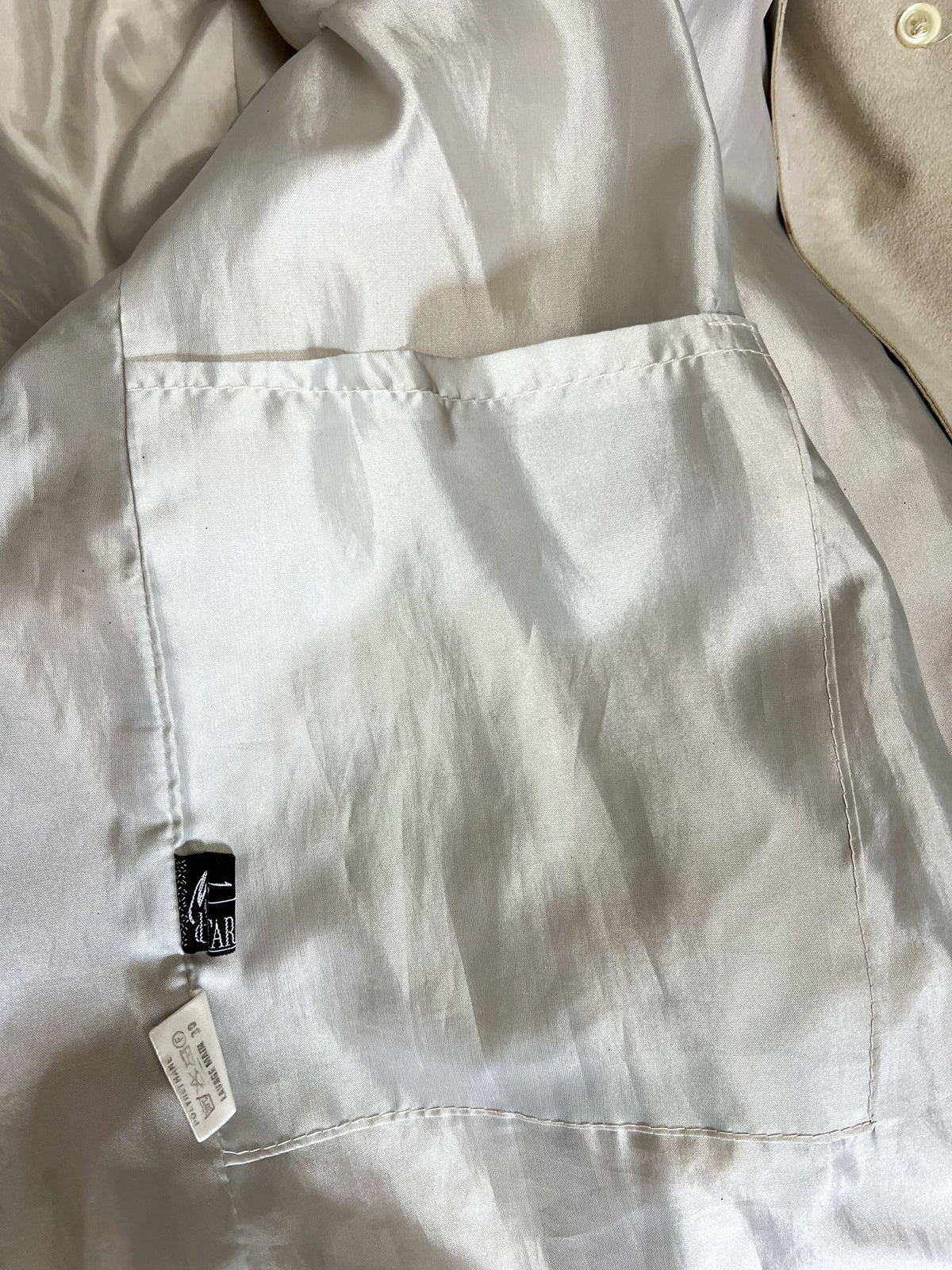 Manteau long vintage 80s suédine beige greige Latreille Paris — Fabriqué en France — T.40/42