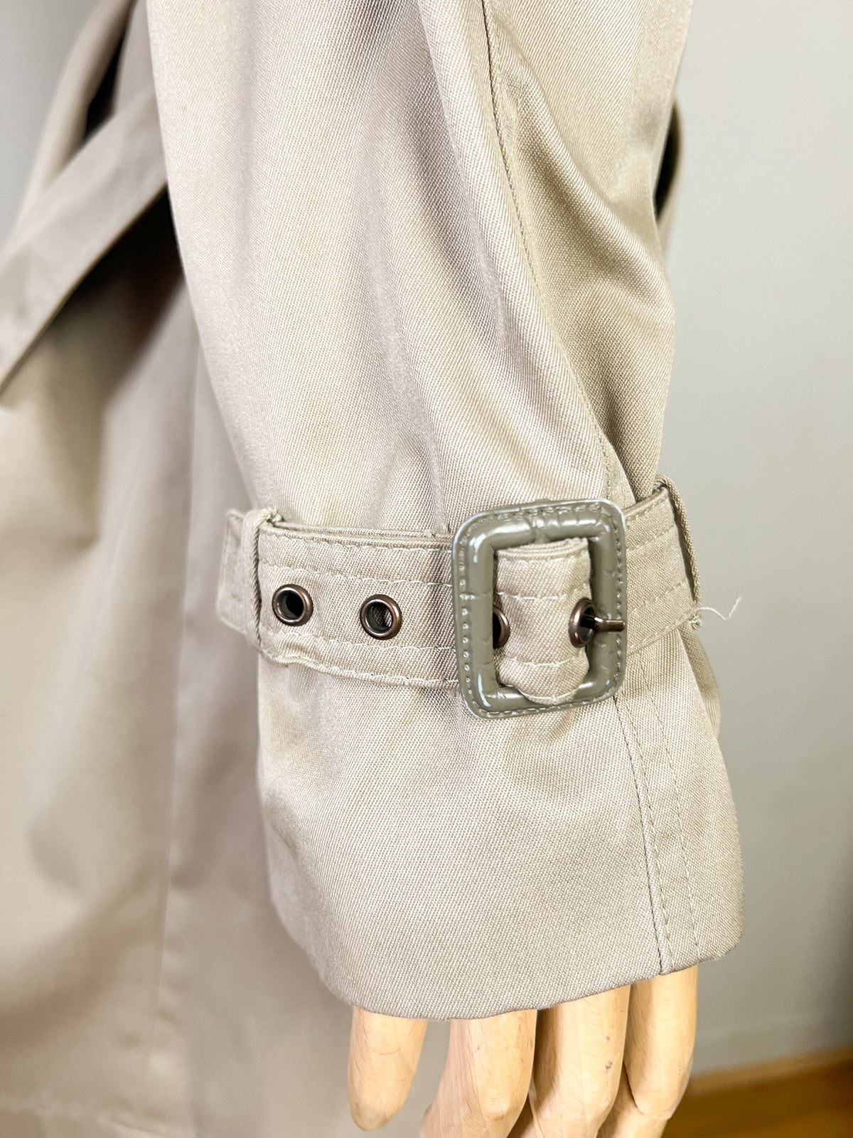 Trench 3/4 vintage beige ambré — Doublure tartan — Coupe militaire traditionnelle — L/XL (Mixte)