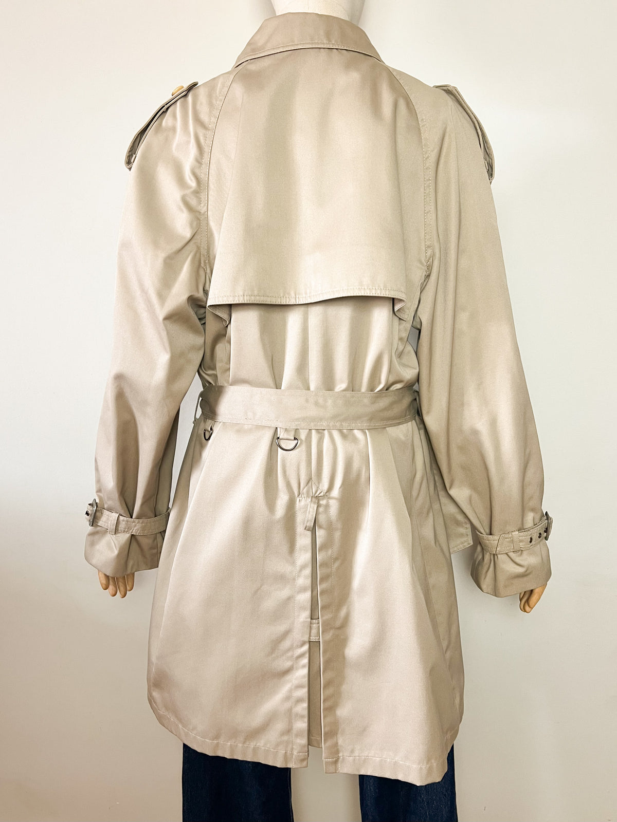 Trench 3/4 vintage beige ambré — Doublure tartan — Coupe militaire traditionnelle — L/XL (Mixte)