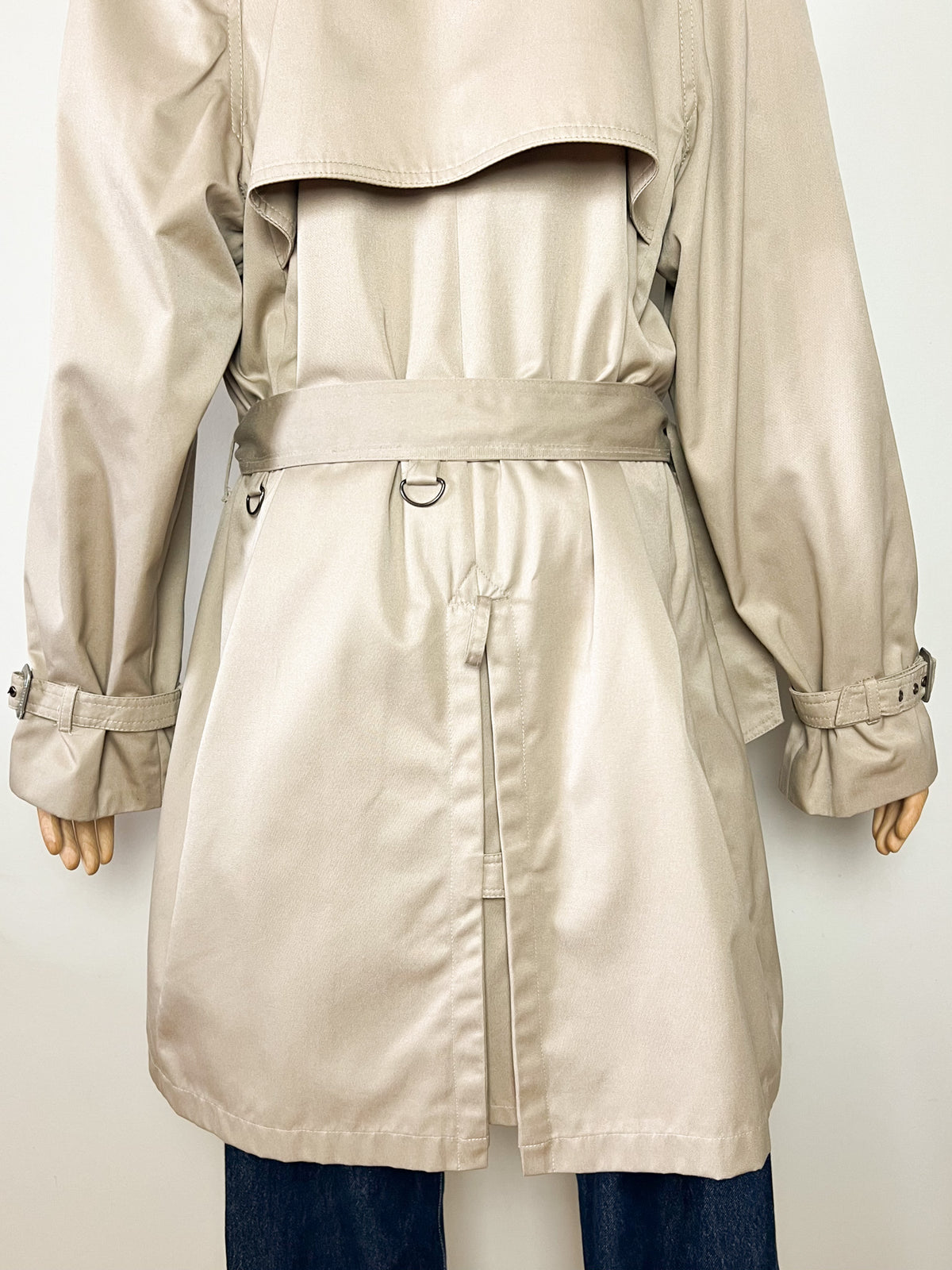 Trench 3/4 vintage beige ambré — Doublure tartan — Coupe militaire traditionnelle — L/XL (Mixte)