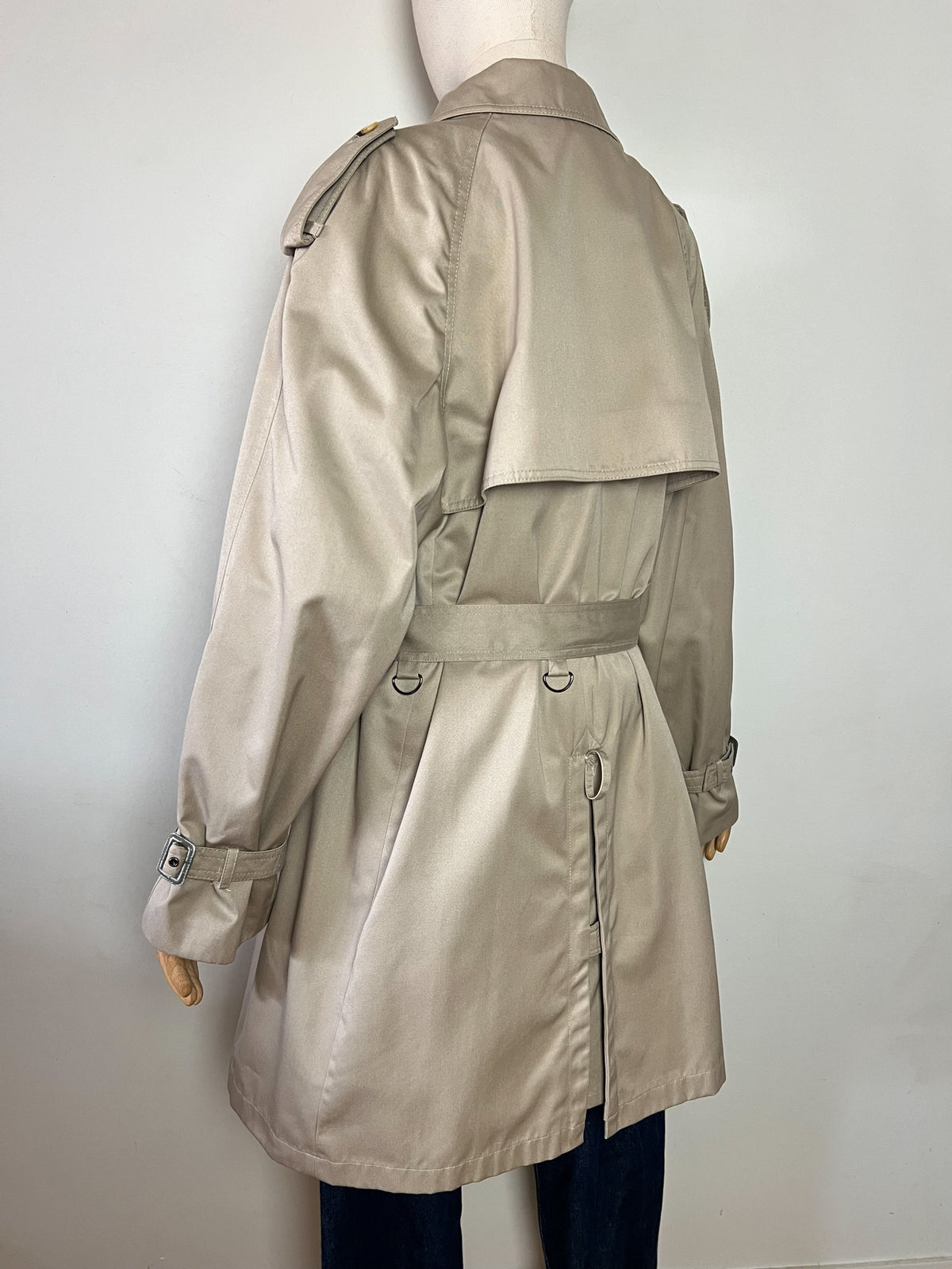 Trench 3/4 vintage beige ambré — Doublure tartan — Coupe militaire traditionnelle — L/XL (Mixte)