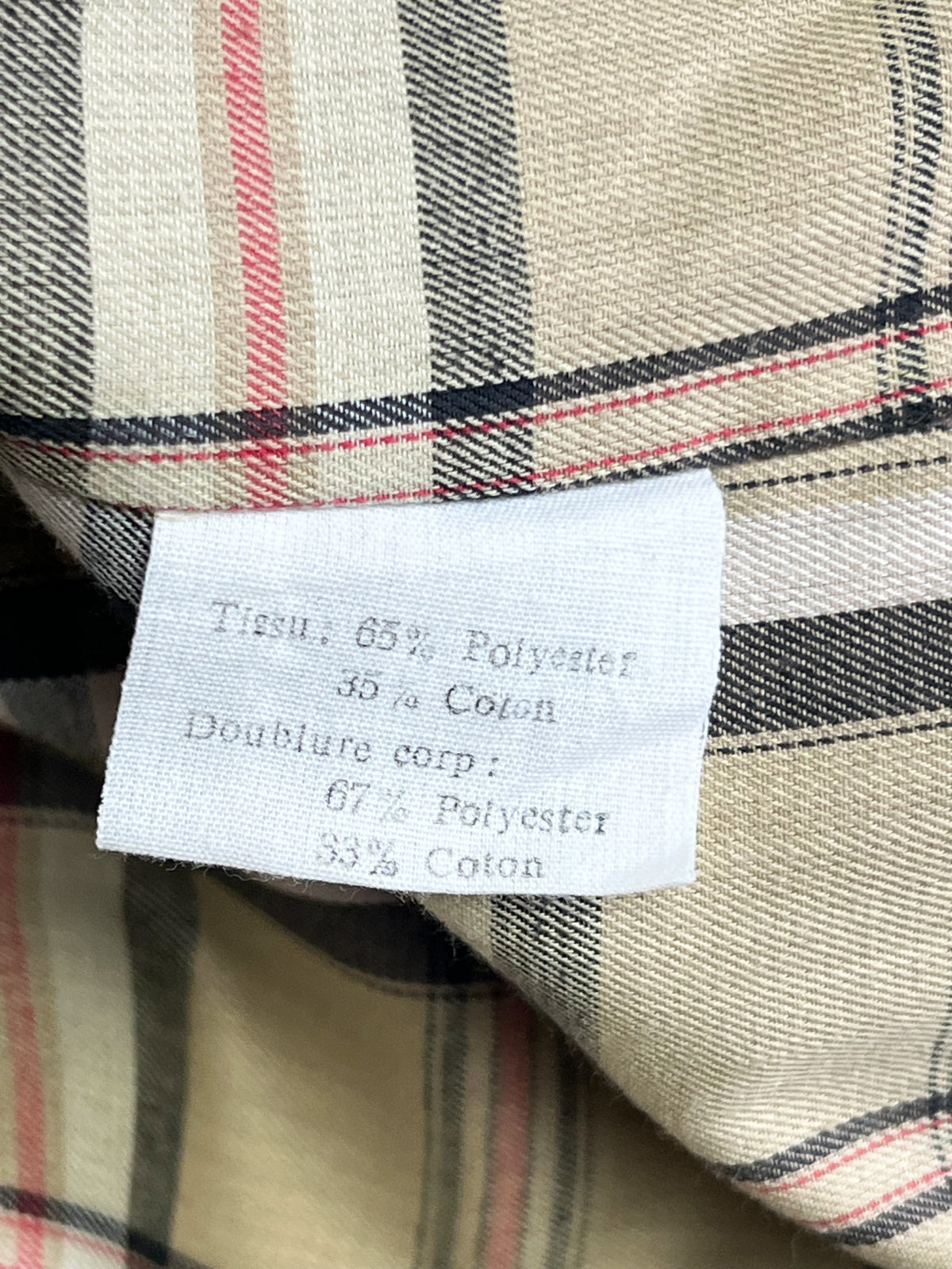 Trench 3/4 vintage beige ambré — Doublure tartan — Coupe militaire traditionnelle — L/XL (Mixte)