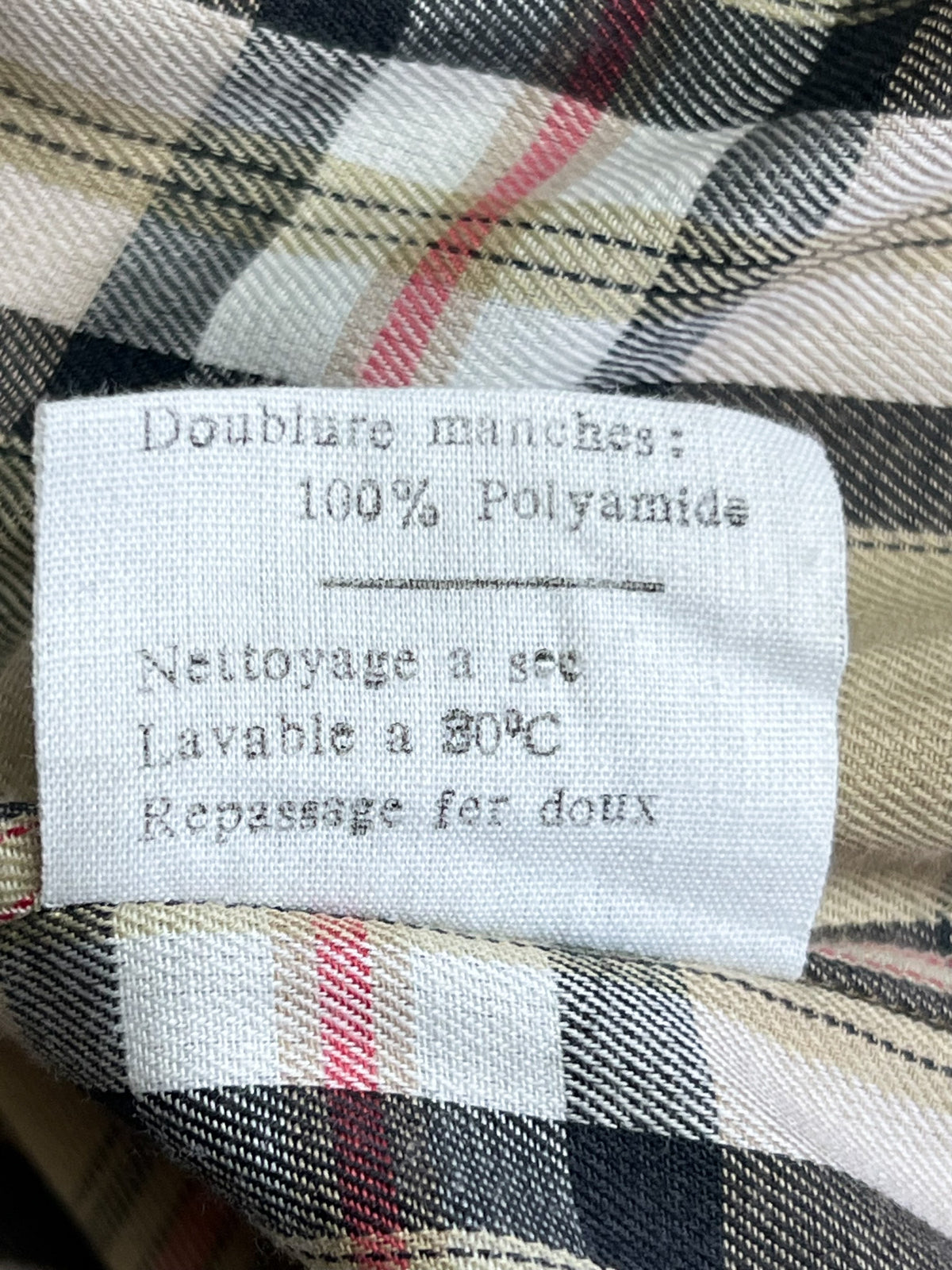 Trench 3/4 vintage beige ambré — Doublure tartan — Coupe militaire traditionnelle — L/XL (Mixte)