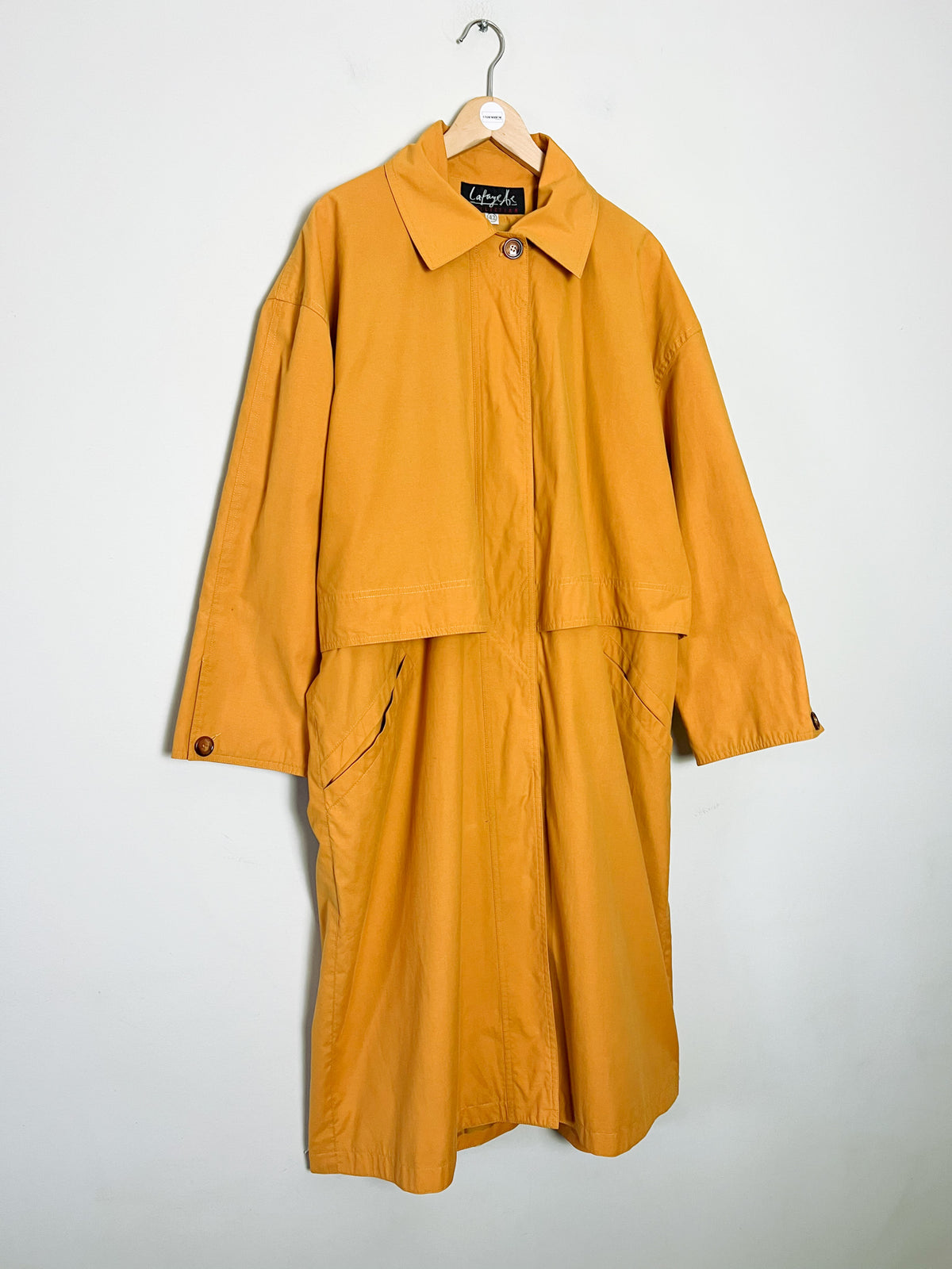 Trench long oversize vintage années 80 90 jaune safran moutarde  T42