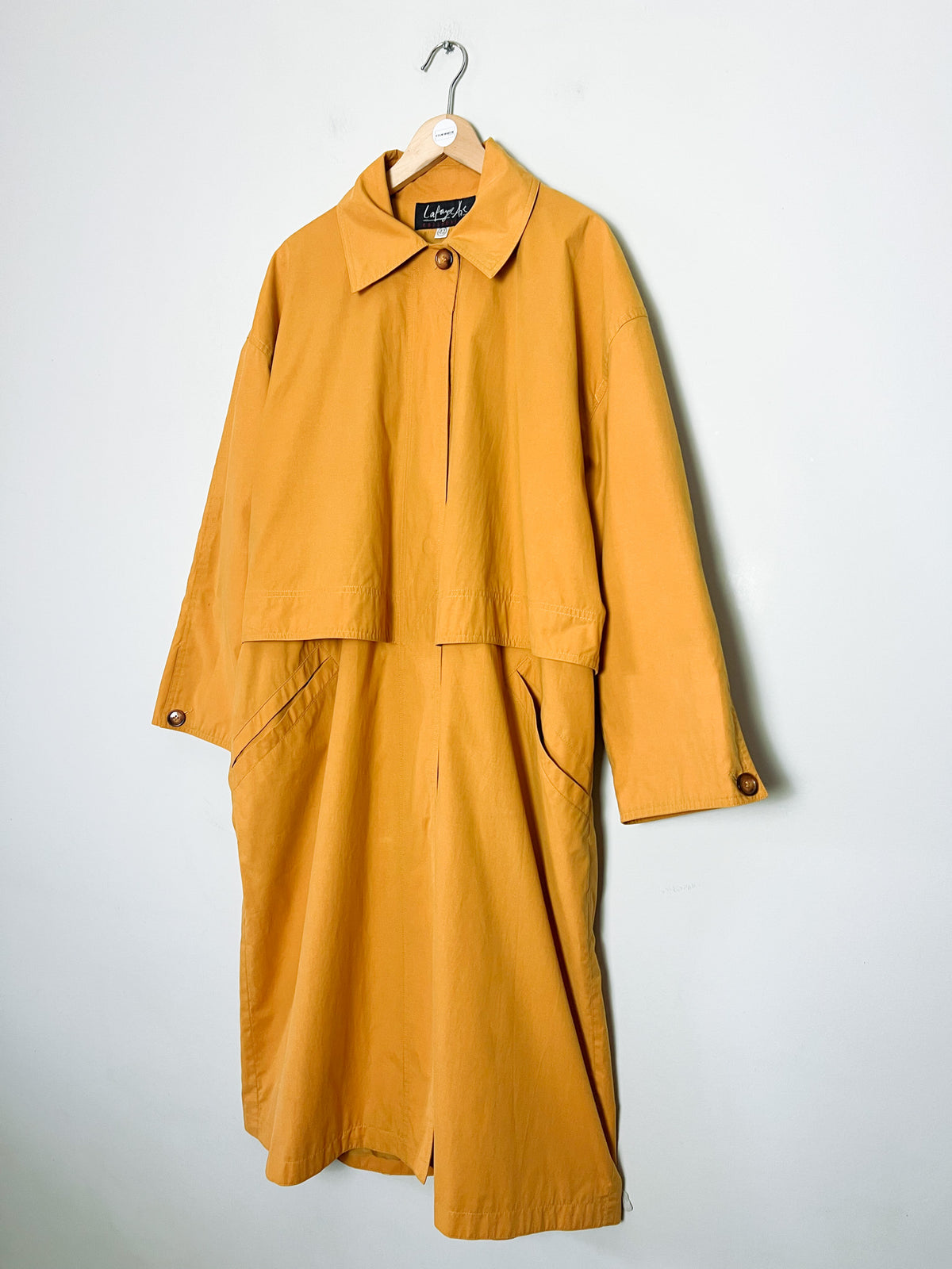 Trench long oversize vintage années 80 90 jaune safran moutarde  T42
