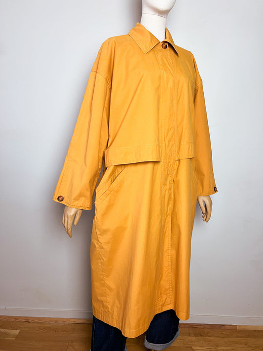 Trench long oversize vintage années 80 90 jaune safran moutarde  T42