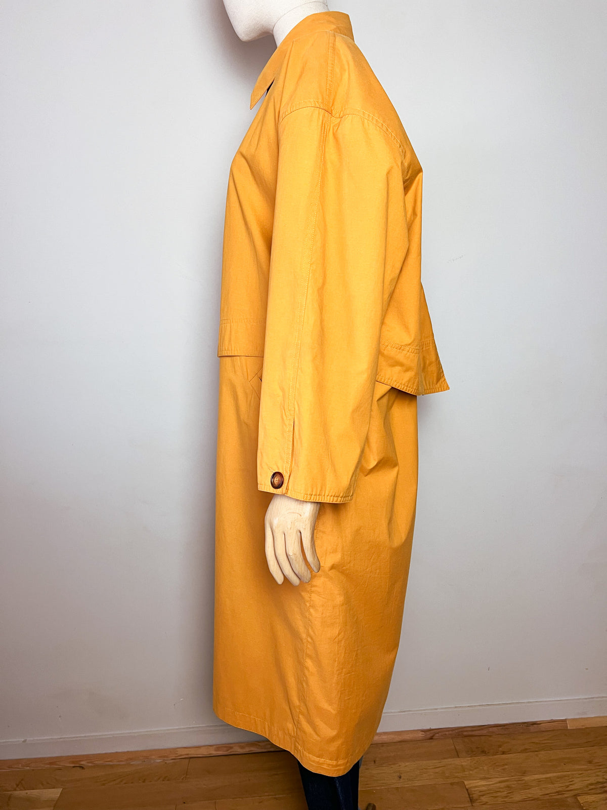 Trench long oversize vintage années 80 90 jaune safran moutarde  T42