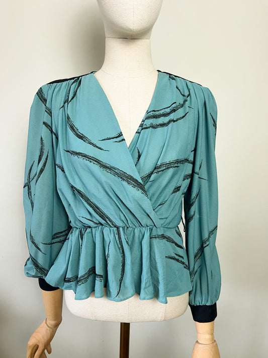 Blouse Vintage Années 80 - Basque, col croisé, T. 36