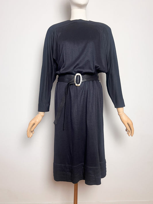 Robe Chic Noire Vintage 80s - Coupe Chauve-Souris - Norma Walters - Taille 38