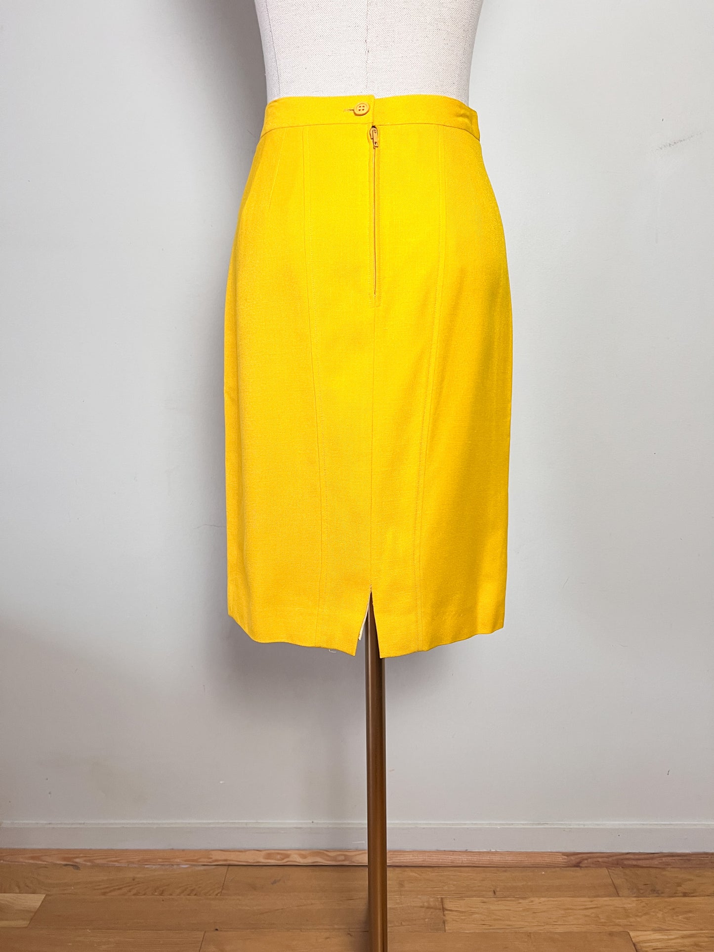 Jupe Crayon Vintage Années 80 Jaune Bouton d'Or - Made in France - Taille 34/36