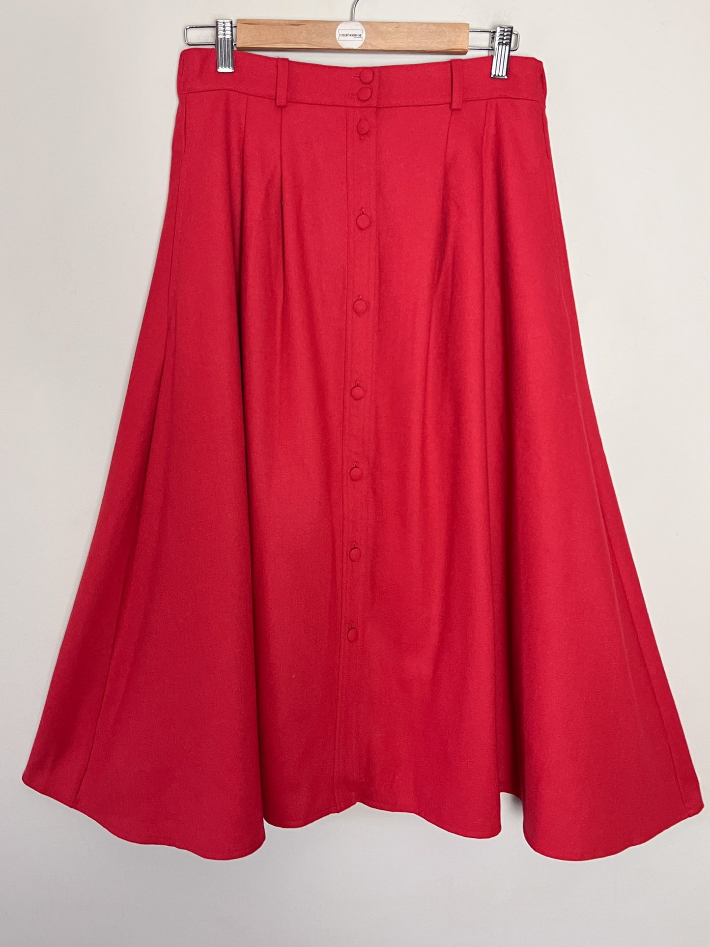 Jupe Midi Vintage Années 80 Rouge -boutonnée - Laine - Mary Kimberley- T. 38/40