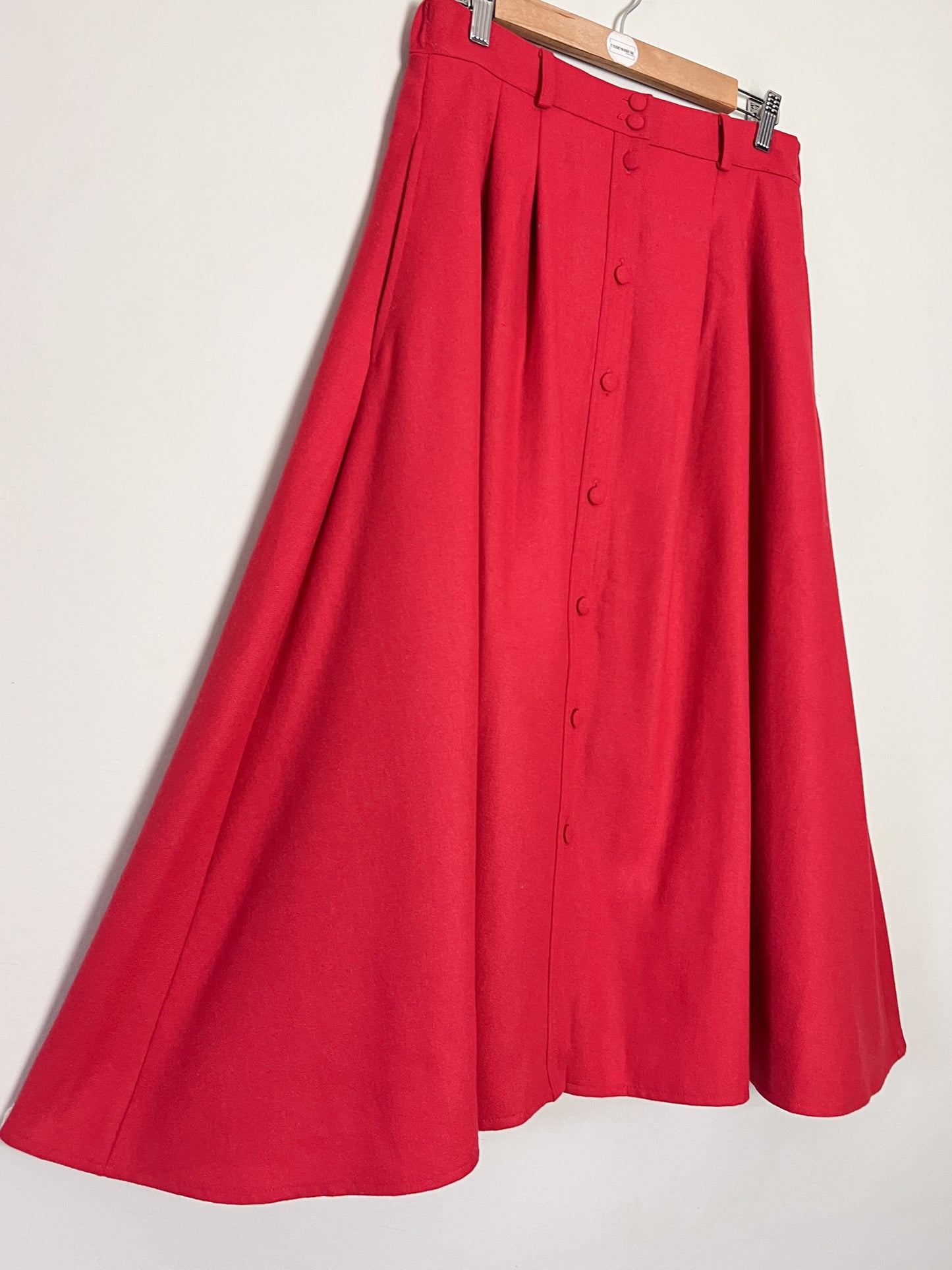 Jupe Midi Vintage Années 80 Rouge -boutonnée - Laine - Mary Kimberley- T. 38/40