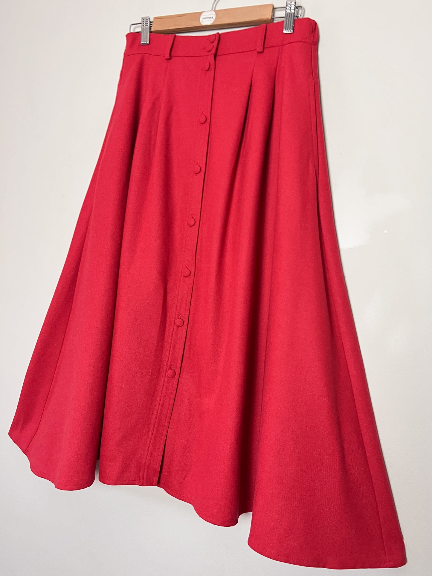 Jupe Midi Vintage Années 80 Rouge -boutonnée - Laine - Mary Kimberley- T. 38/40