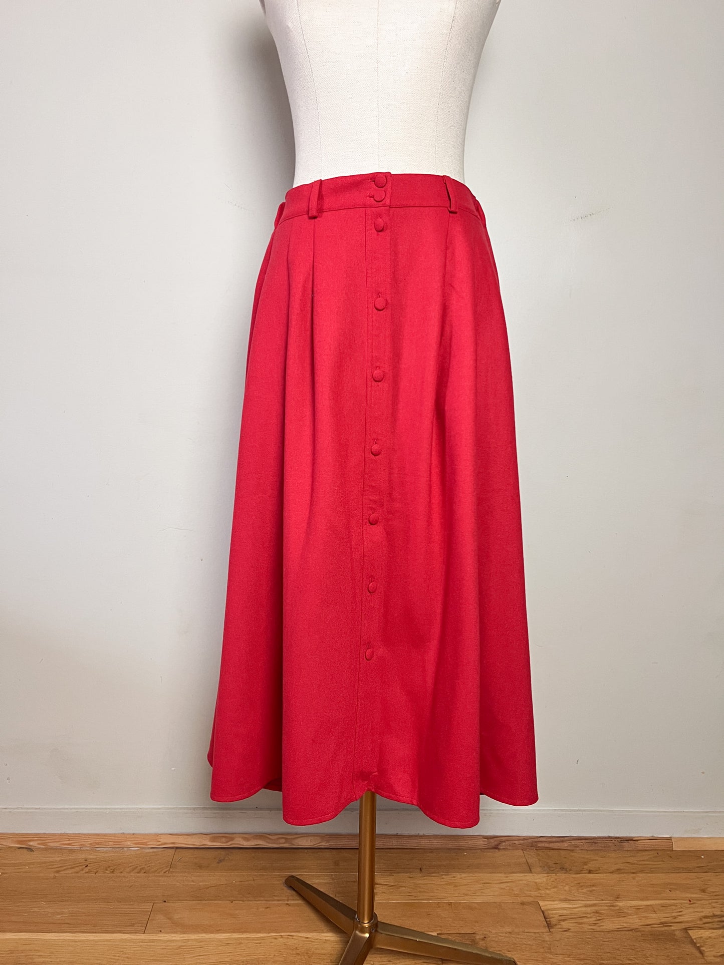 Jupe Midi Vintage Années 80 Rouge -boutonnée - Laine - Mary Kimberley- T. 38/40