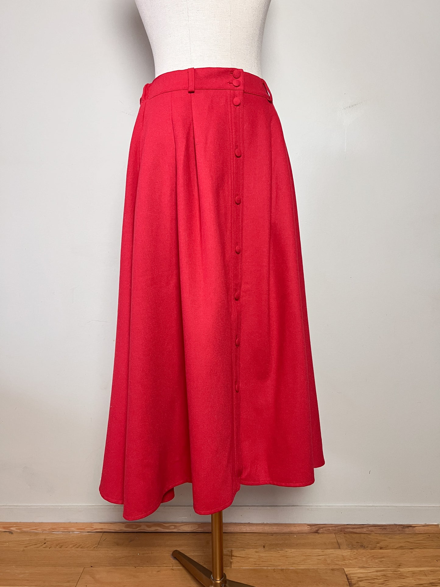 Jupe Midi Vintage Années 80 Rouge -boutonnée - Laine - Mary Kimberley- T. 38/40