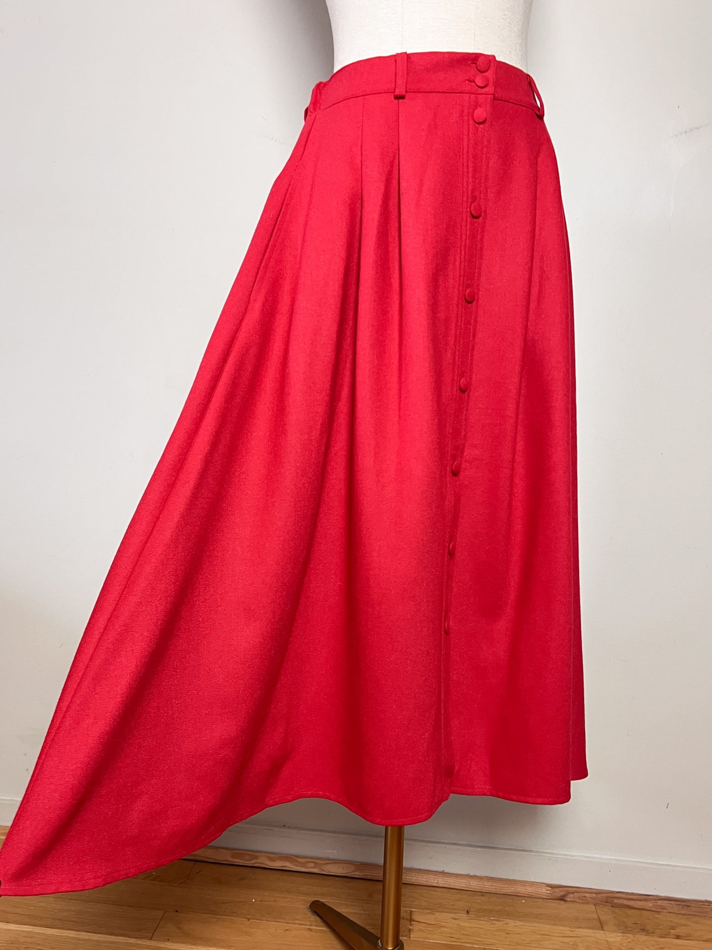 Jupe Midi Vintage Années 80 Rouge -boutonnée - Laine - Mary Kimberley- T. 38/40