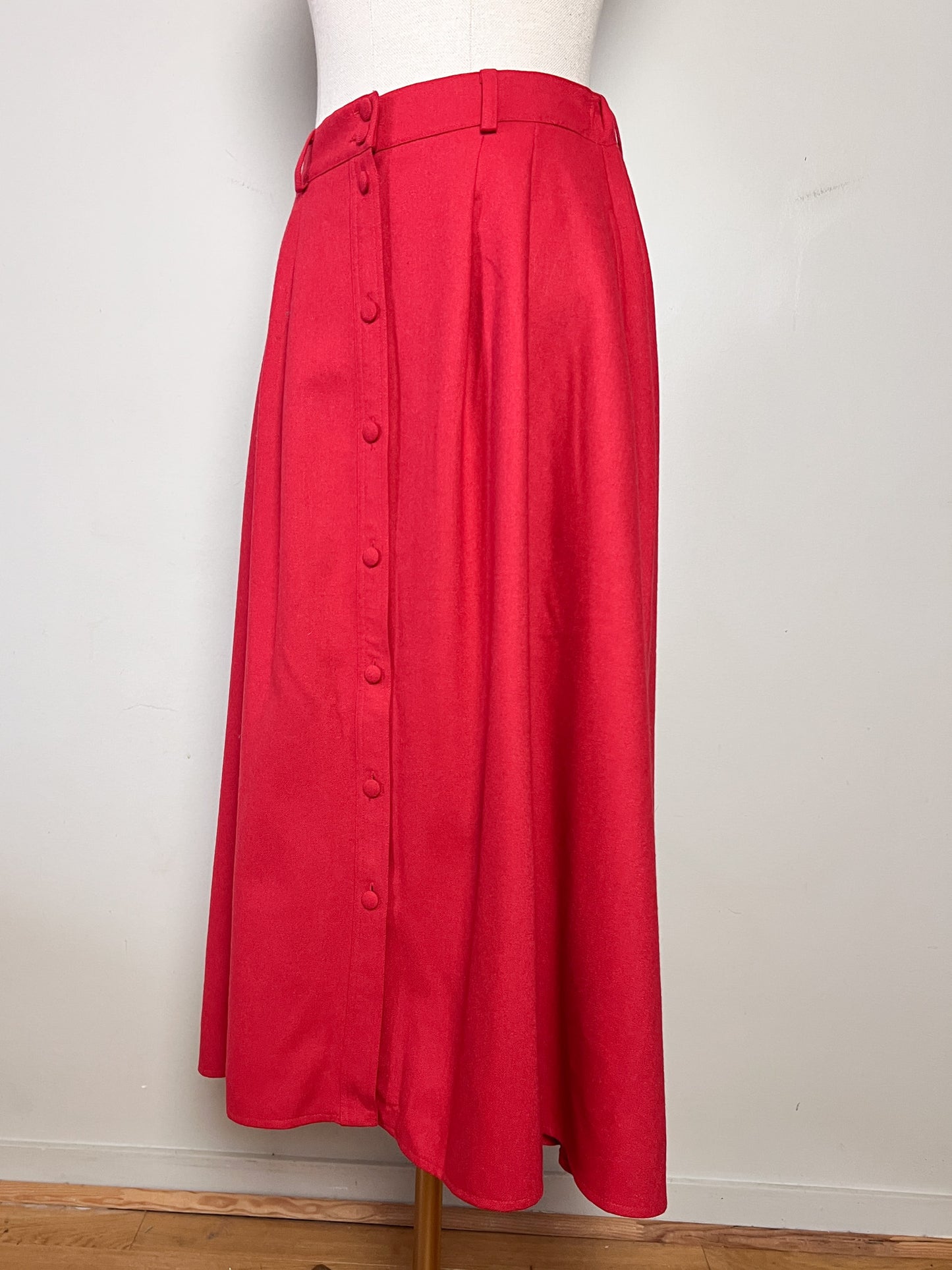 Jupe Midi Vintage Années 80 Rouge -boutonnée - Laine - Mary Kimberley- T. 38/40