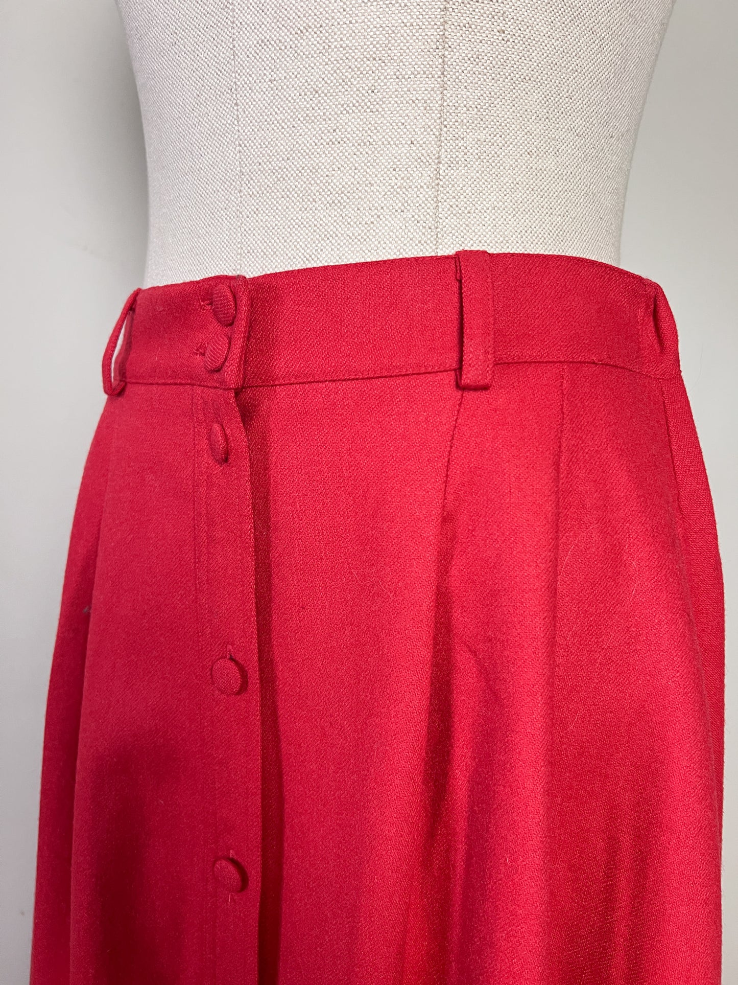 Jupe Midi Vintage Années 80 Rouge -boutonnée - Laine - Mary Kimberley- T. 38/40