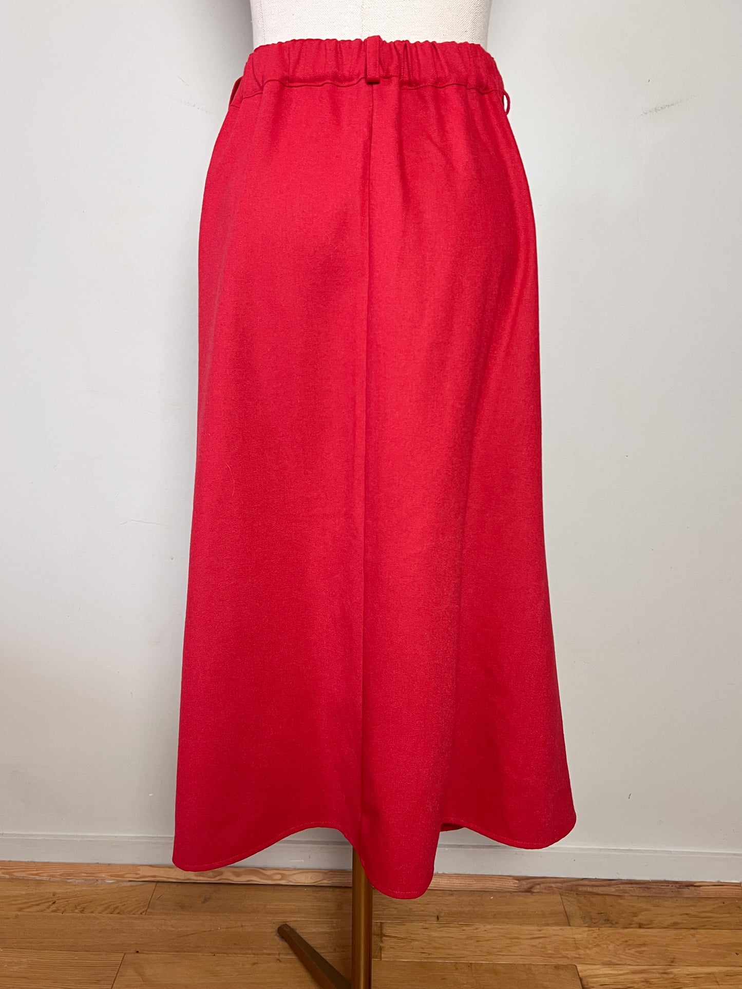 Jupe Midi Vintage Années 80 Rouge -boutonnée - Laine - Mary Kimberley- T. 38/40