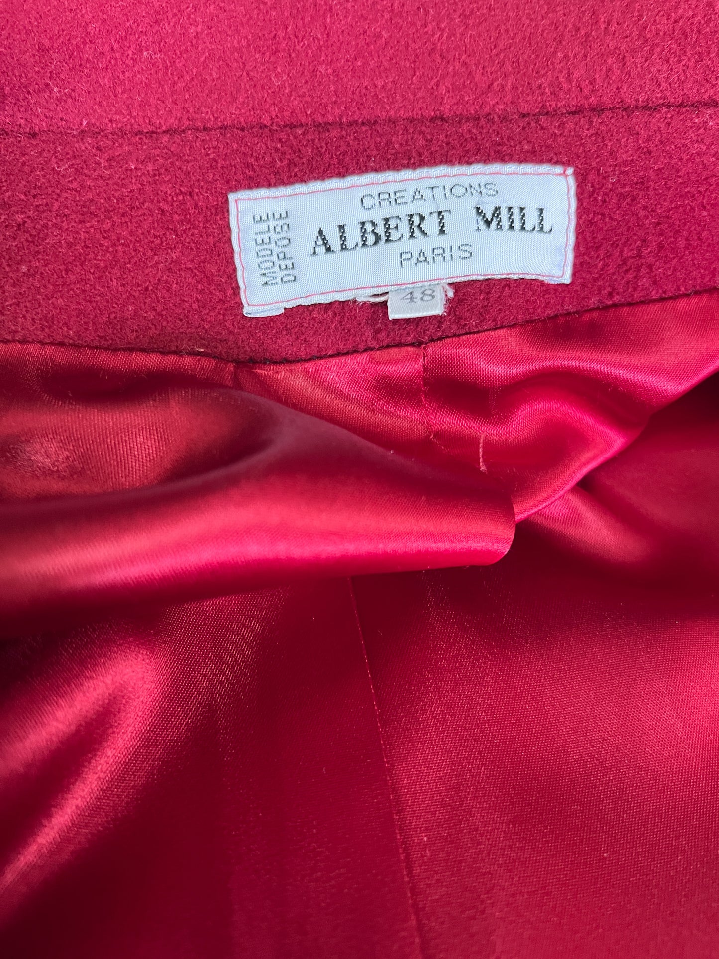 Manteau Vintage Années 80 90 Rouge Grenat - Laine & Cachemire - Fabriqué en France - T. 40/42