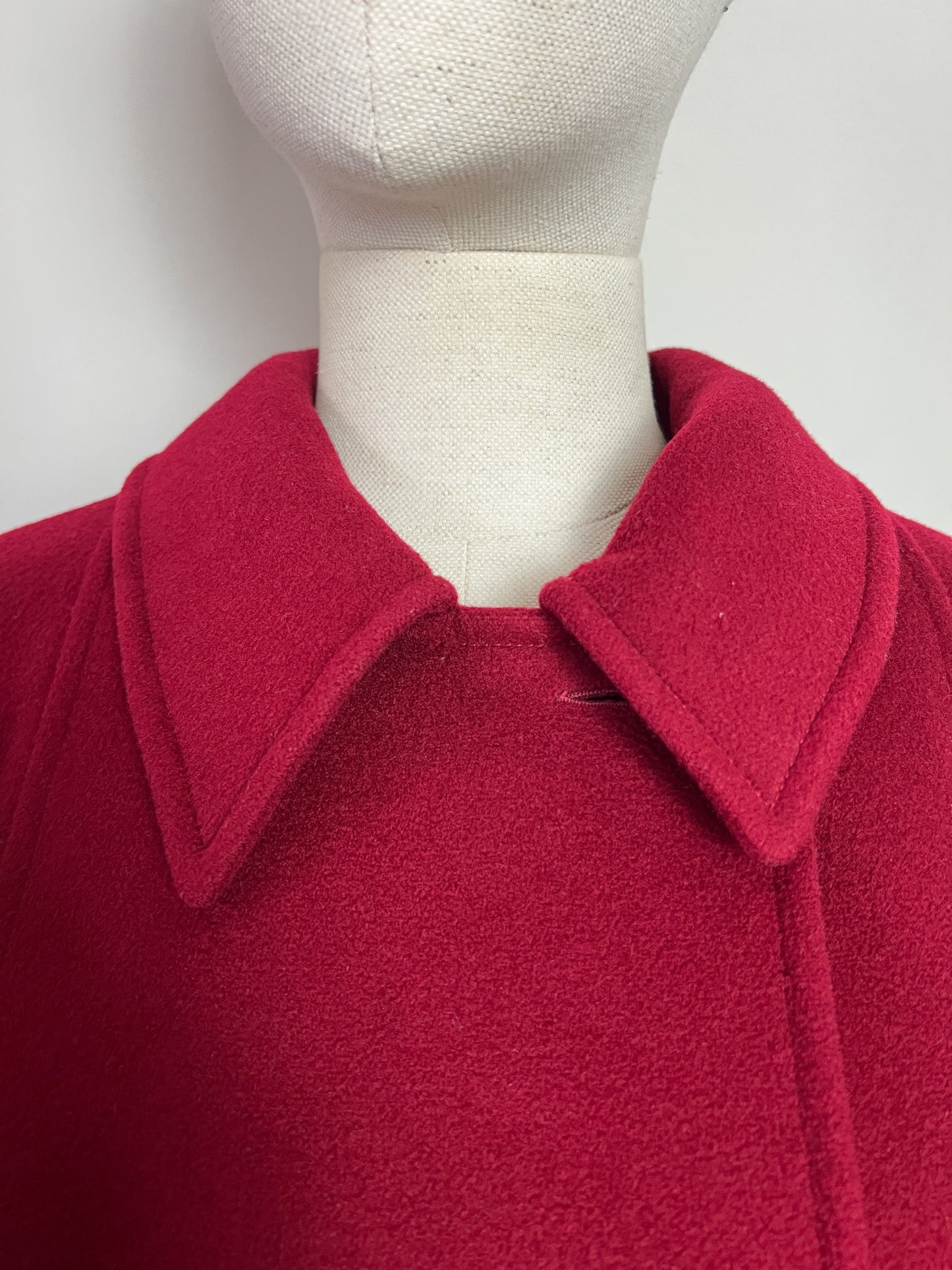 Manteau Vintage Années 80 90 Rouge Grenat - Laine & Cachemire - Fabriqué en France - T. 40/42