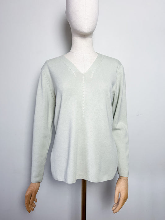 Pull Antonelle en Laine - Vert d'Eau - Détails Torsades - T. 36