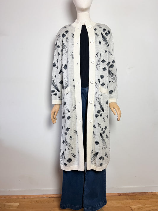 Cardigan Long Vintage années 80 "Galaxie" - Laine - Fabrice Karel - Taille 38 à 42
